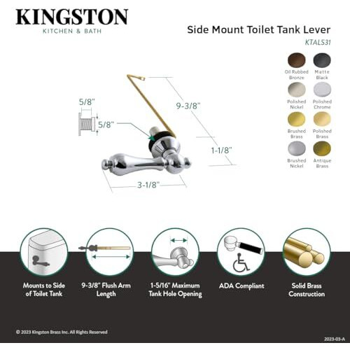Kingston Brass Ktals35 Restoration Side Mount Toilet Tank Lever, Oil Rubbed Bronze