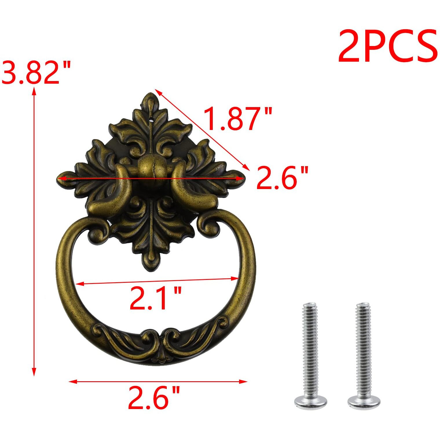 My Mironey 2 Pack Vintage Cabinet Handles, Oil Rubbed Bronze Ring Drawer Pulls, Zinc Alloy Hardware Knobs With Screws For Kitchen, Dresser, Cabinet