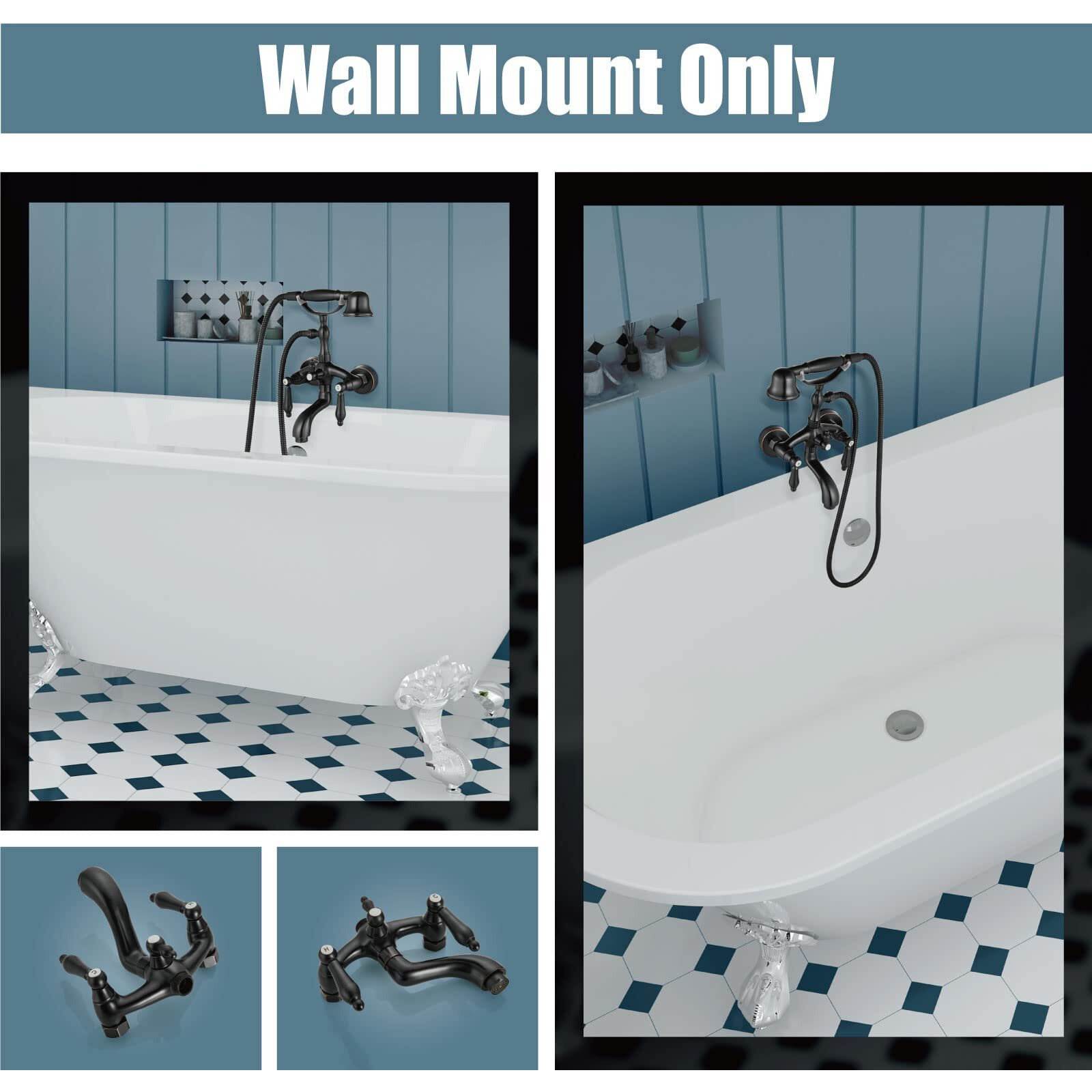 Aolemi Bathtub Faucet Tub Spout Filler Kit Oil Rubbed Bronze Wall Mount Only With Double Lever Handles And Hand Shower Sprayer Mixer Tap Shower Set Vintage Brass Bathroom