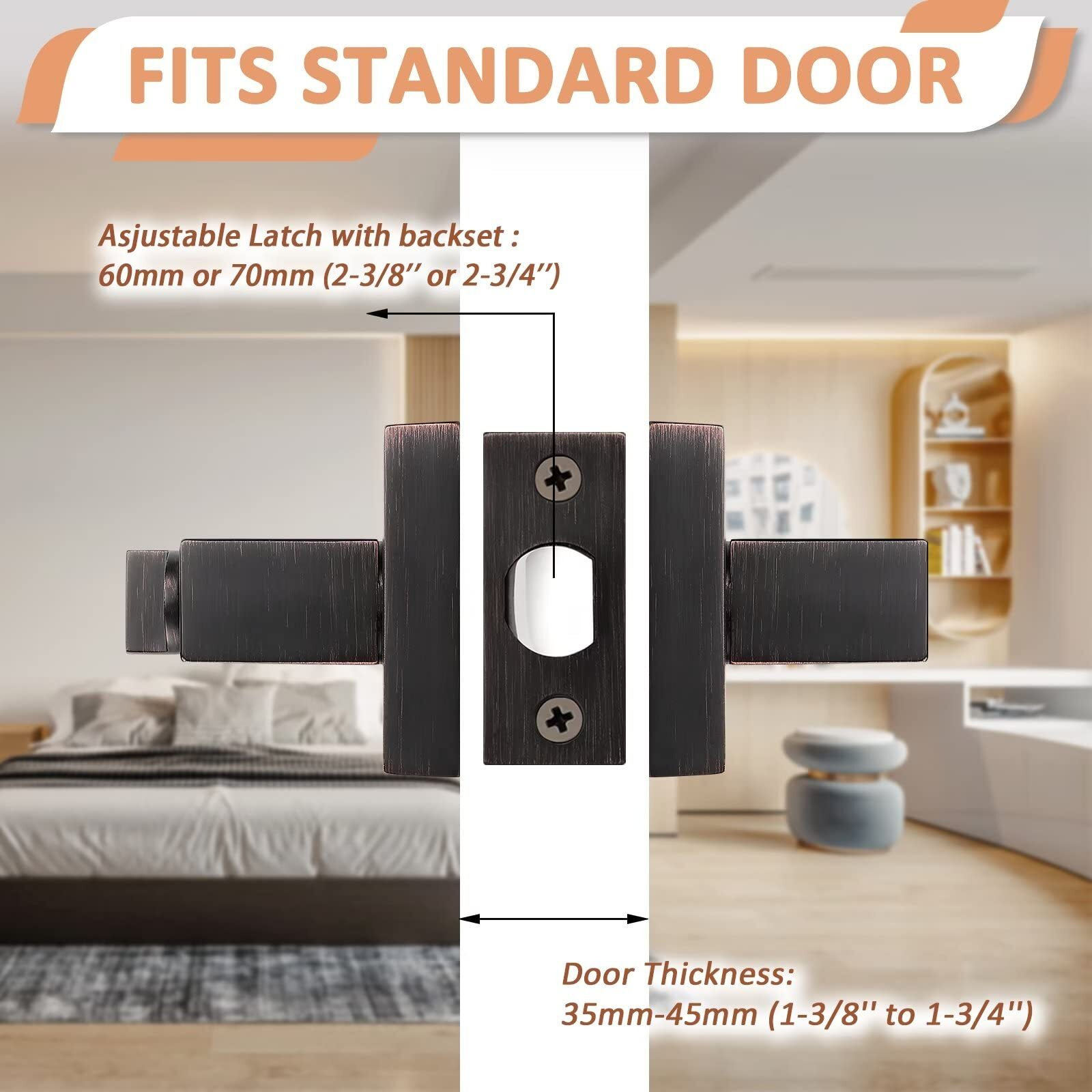 Knobelite (3 Pack Privacy Door Lever, Locking Inside Door Handle Set- Privacy Function For Bedroom & Bathroom Doors, Oil Rubbed Bronze Handle Lever, Modern Contemporary Slim Square Design For Home