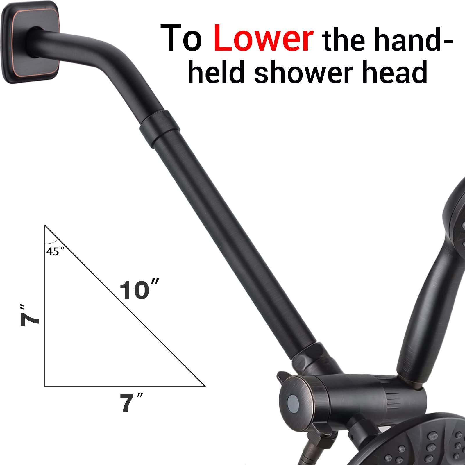 Bronze Shower Arm Extension High Water Flow 10 Inch Extender For Overhead Shower Head, Arm Mount 1/2 Inch Female To Male Pipe, Oil Rubbed Bronze