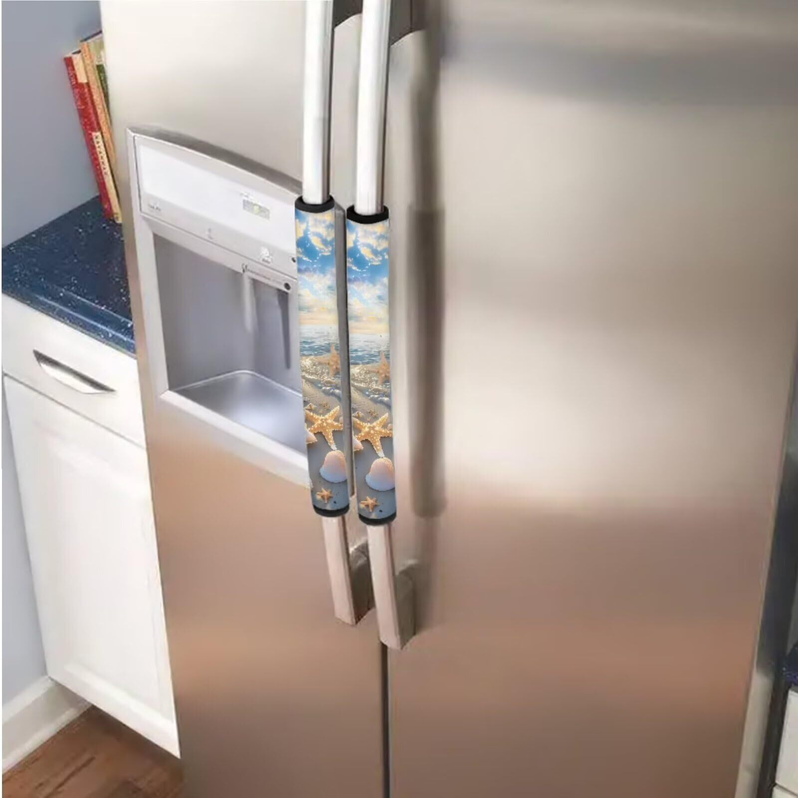 Garucesta 6 Pieces Refrigerator Microwave Door Handle Covers Electrical Appliances Handle Protector Keep Clean And Protected From Oil Stains, Fingerprints, Liquids, Starfish Sea Shell Whelk Beach