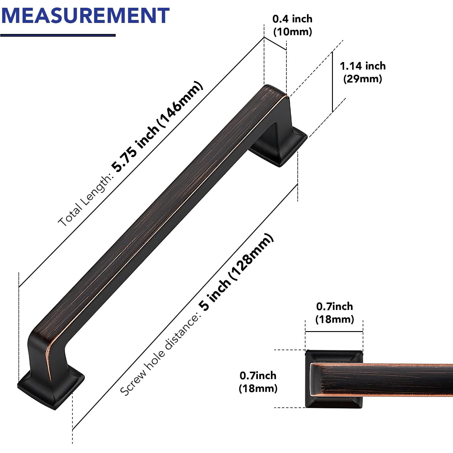 Ravinte Hardware 5 Pack Oil Rubbed Bronze Cabinet Pulls - 5 Inch (128Mm) Hole Centers, Solid Zinc Alloy Kitchen Handles & Drawer Pulls, Durable Hardware For Cabinets & Cupboards