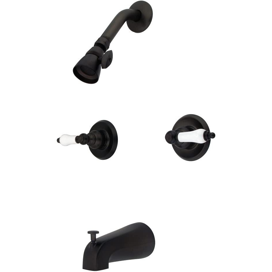 Kingston Brass Kb245Pl Twin Handle Tub And Shower Faucet With Decor Lever Handle, Oil Rubbed Bronze
