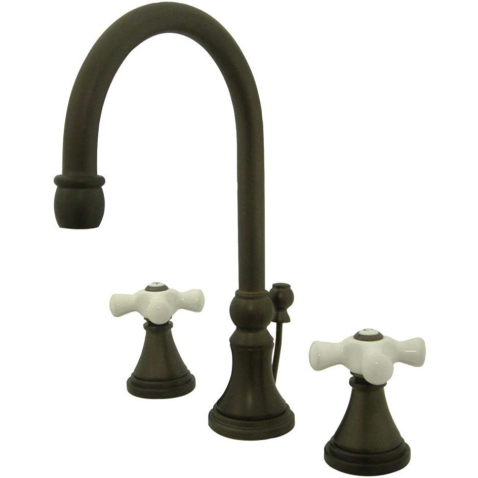 Kingston Brass Ks2985Px Governor Widespread Lavatory Faucet With Brass Pop-Up And Porcelain Cross Handle, Oil Rubbed Bronze