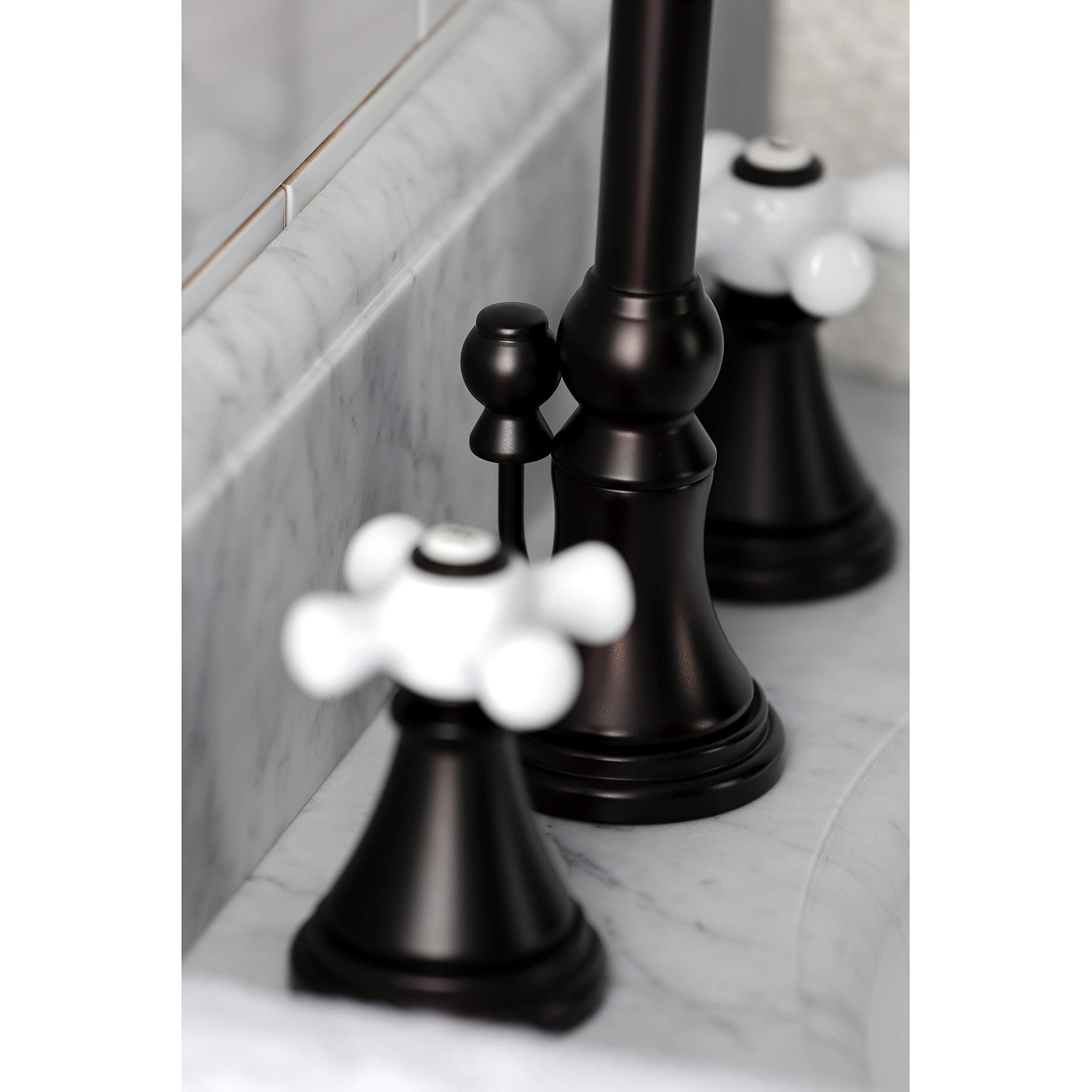 Kingston Brass Ks2985Px Governor Widespread Lavatory Faucet With Brass Pop-Up And Porcelain Cross Handle, Oil Rubbed Bronze