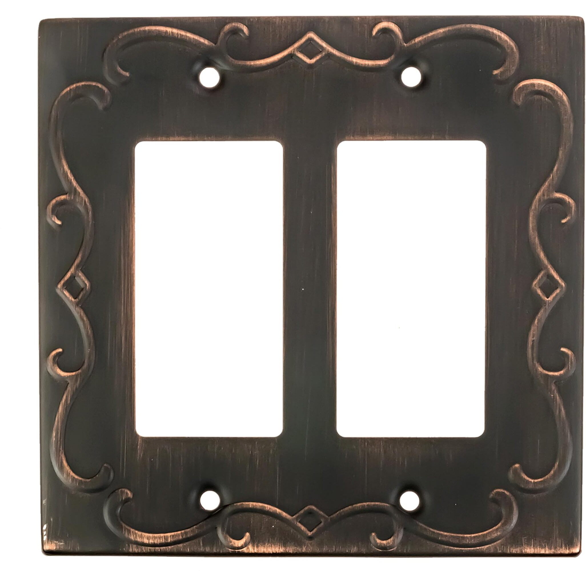 Sleeklighting | Wall Plates Decorative Regal Scrollwork Oil Rubbed Bronze | Electric Outlet And Switch Covers| Style 2 Gang Decorator (1 Pack)