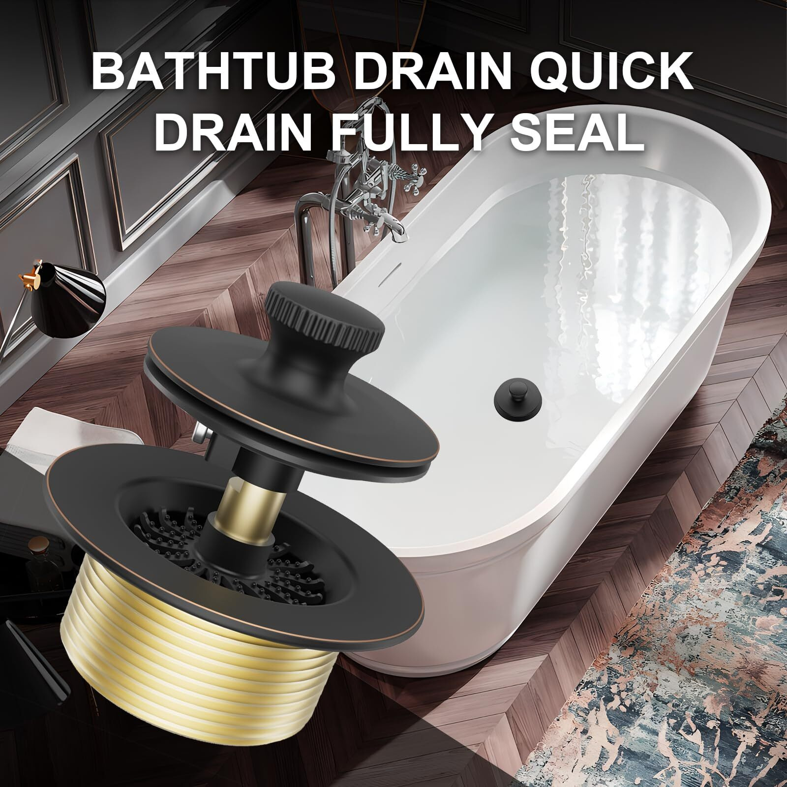 Oil Rubbed Bronze Tub Drain Stopper Bathtub Drain, Hair Catcher And Two-Hole Overflow Faceplate,11.5/16 Unc Tub Drain, Premium Brass Lift And Turn Twist Tub Drains Replacement Trim Kit,Tub Stopper
