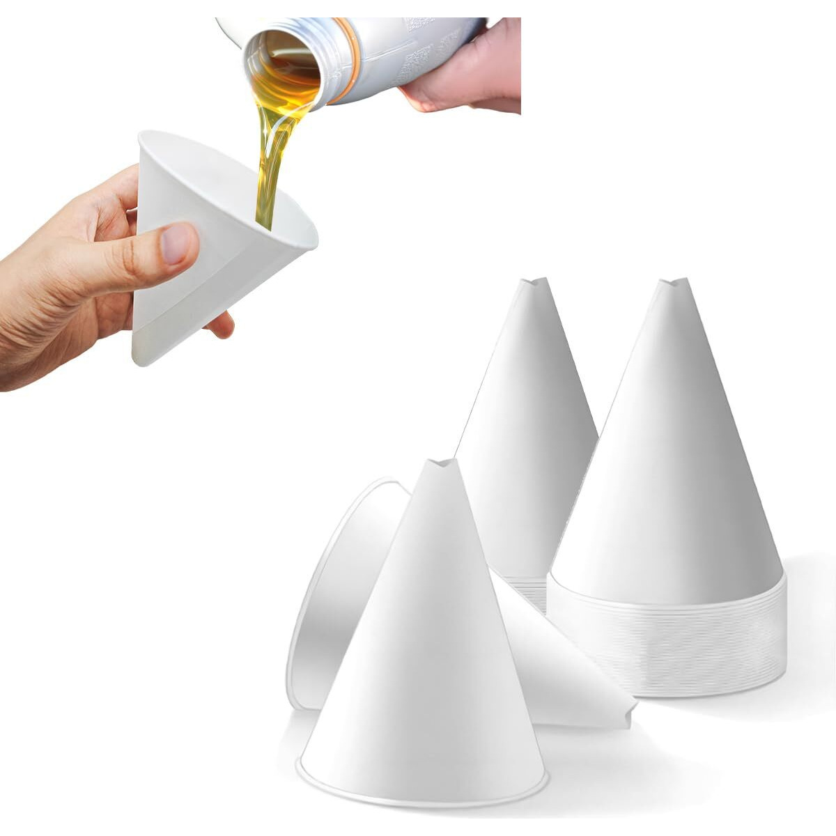 Dxnq 60Pcs Disposable Engine Oil Funnels, Paper Cone Funnel Motor Oil Funnel Dispensers For Oil Change, Automotive Use No Spill Disposable Paper Funnels For Water Coolant Gas