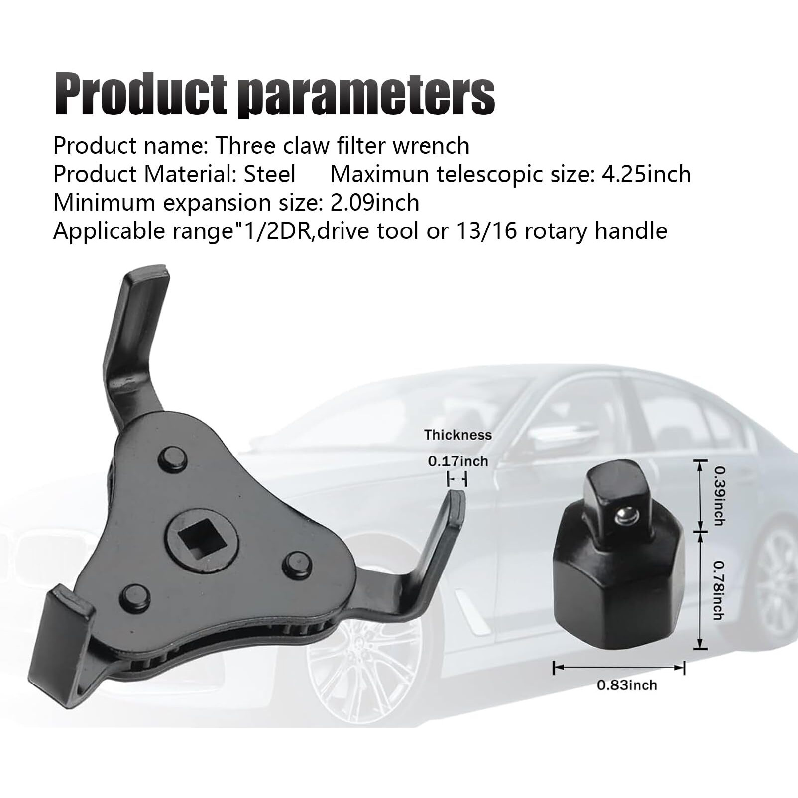 Arwrilt Car Adjustable Oil Filter Wrench, Metal Oil Filter Removal Tool, 1/2"" Drive Filter Change Set, Universal Three-Claw Oil Filter Wrench Set, Removing Oil Filters From 2"" To 4.2'' (Black)
