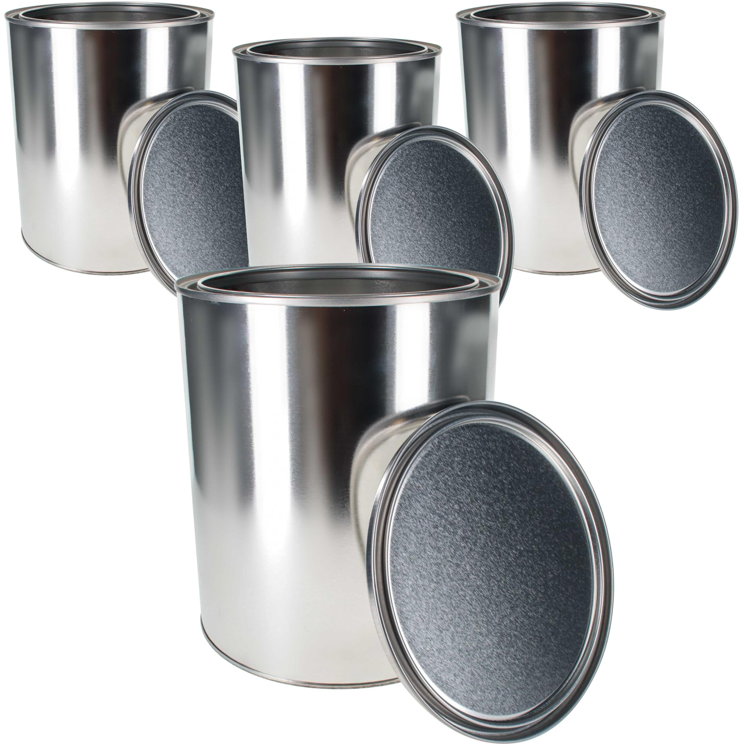 Master Elite 1 Gallon Unlined Empty Metal Paint Can Bucket With Lids, Pack Of 4 - Triple Tight Lid Seal, 128 Fl. Oz. Steel Coating Storage Container Tin - Store Leftover Oil-Based Paint, Automotive