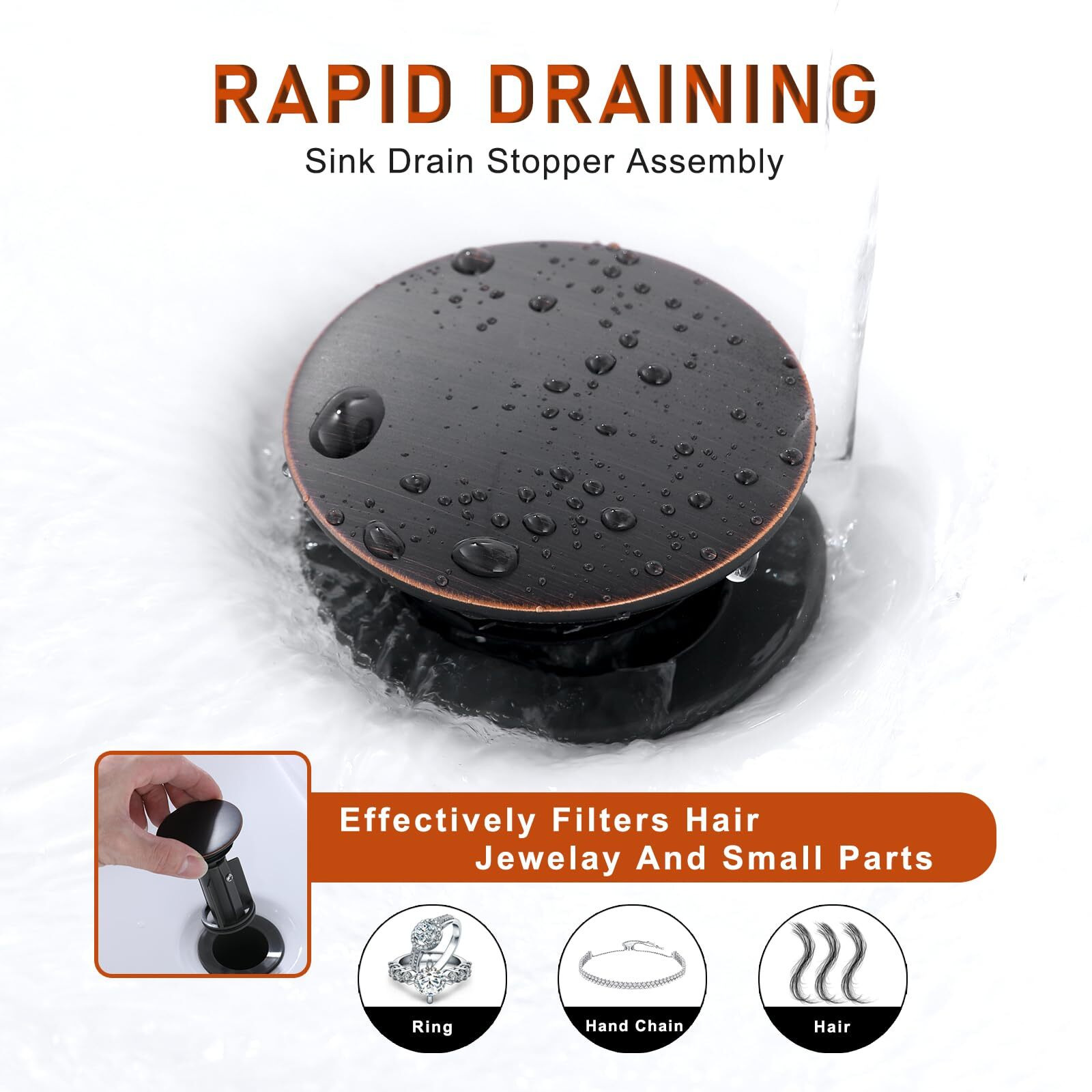 Bathroom Sink Drain Without Overflow For Vessel Sink Lavatory Vanity, Pop Up Drain Stopper Oil Rubbed Bronze Built-In Anti-Clogging Strainer