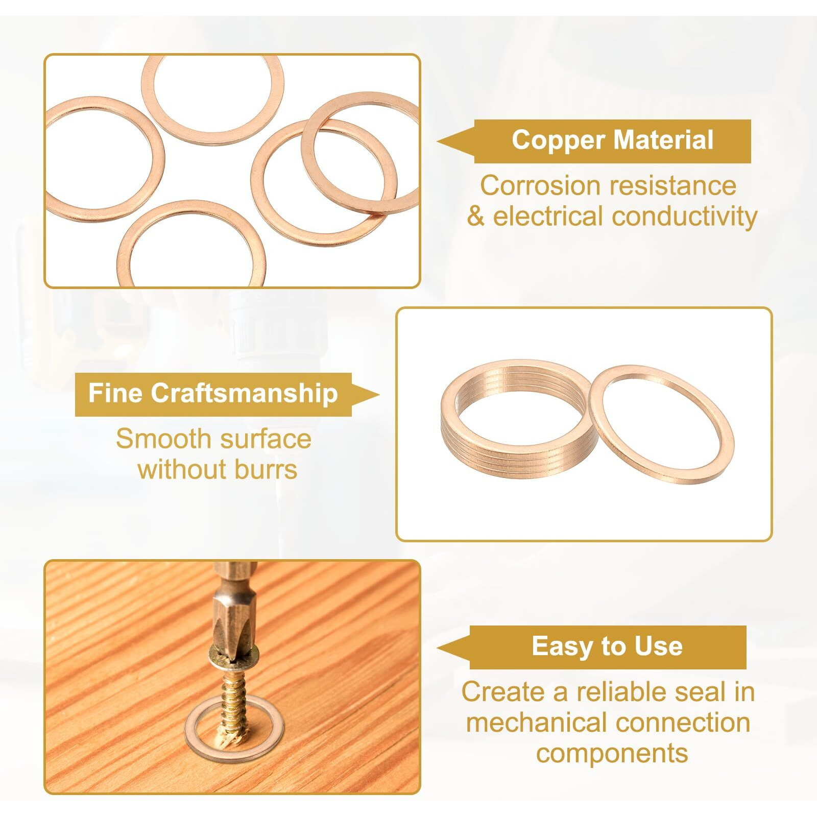 Patikil M24 Copper Washer Sealing Ring, 15 Pieces 24Mm Id 30Mm Od 1.5Mm Thickness Metric Flat Sealing Gasket Crush Washer For Screws Bolt Sump Plugs Oil Drain