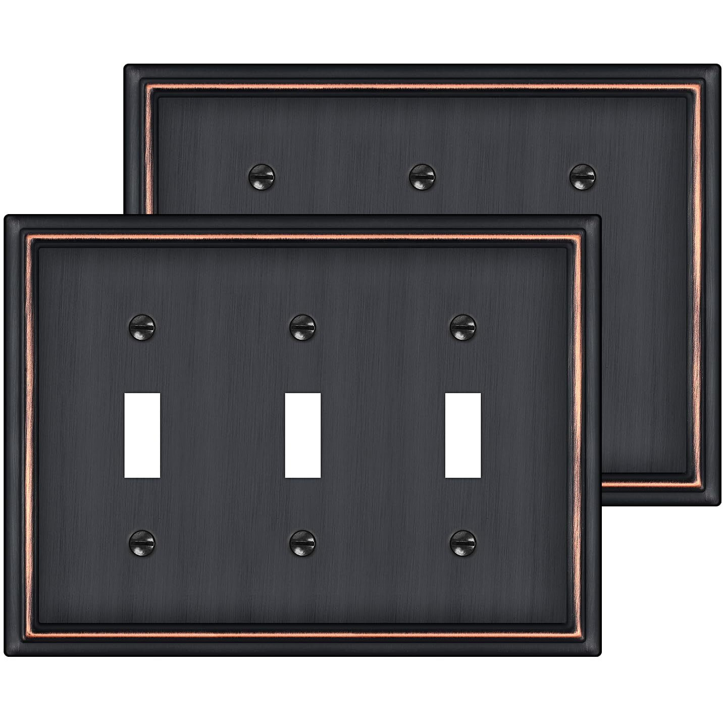 2 Pack Triple Toggle Light Switch Covers Plate, Oil Rubbed Bronze Metal Material Switch Plate Covers, 3 Gang Wall Plate For Light Switch - Classic Style