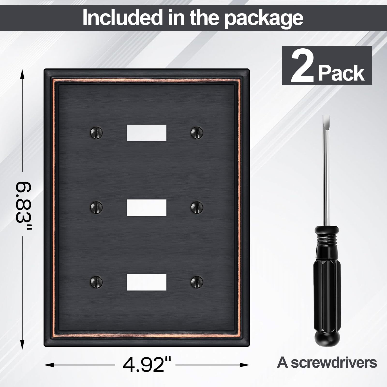 2 Pack Triple Toggle Light Switch Covers Plate, Oil Rubbed Bronze Metal Material Switch Plate Covers, 3 Gang Wall Plate For Light Switch - Classic Style