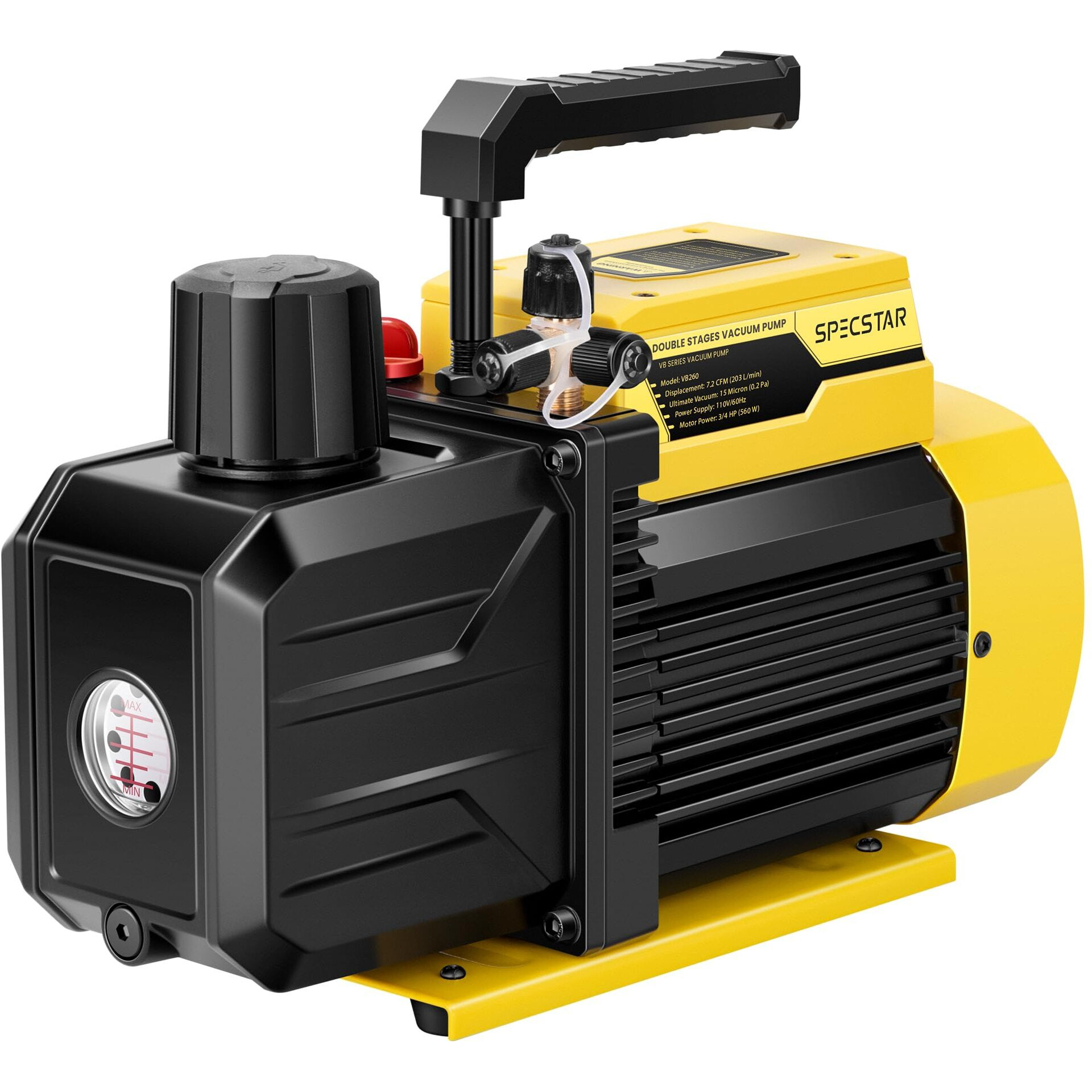 Specstar 3/4 Hp 7.2 Cfm 110V Dual Stage Rotary Vane Hvac Air Vacuum Pump For R134A R12 R22 R502 R410A Systems With 2 Oil Bottles For Air Conditioner Servicing Resin Degassing And More