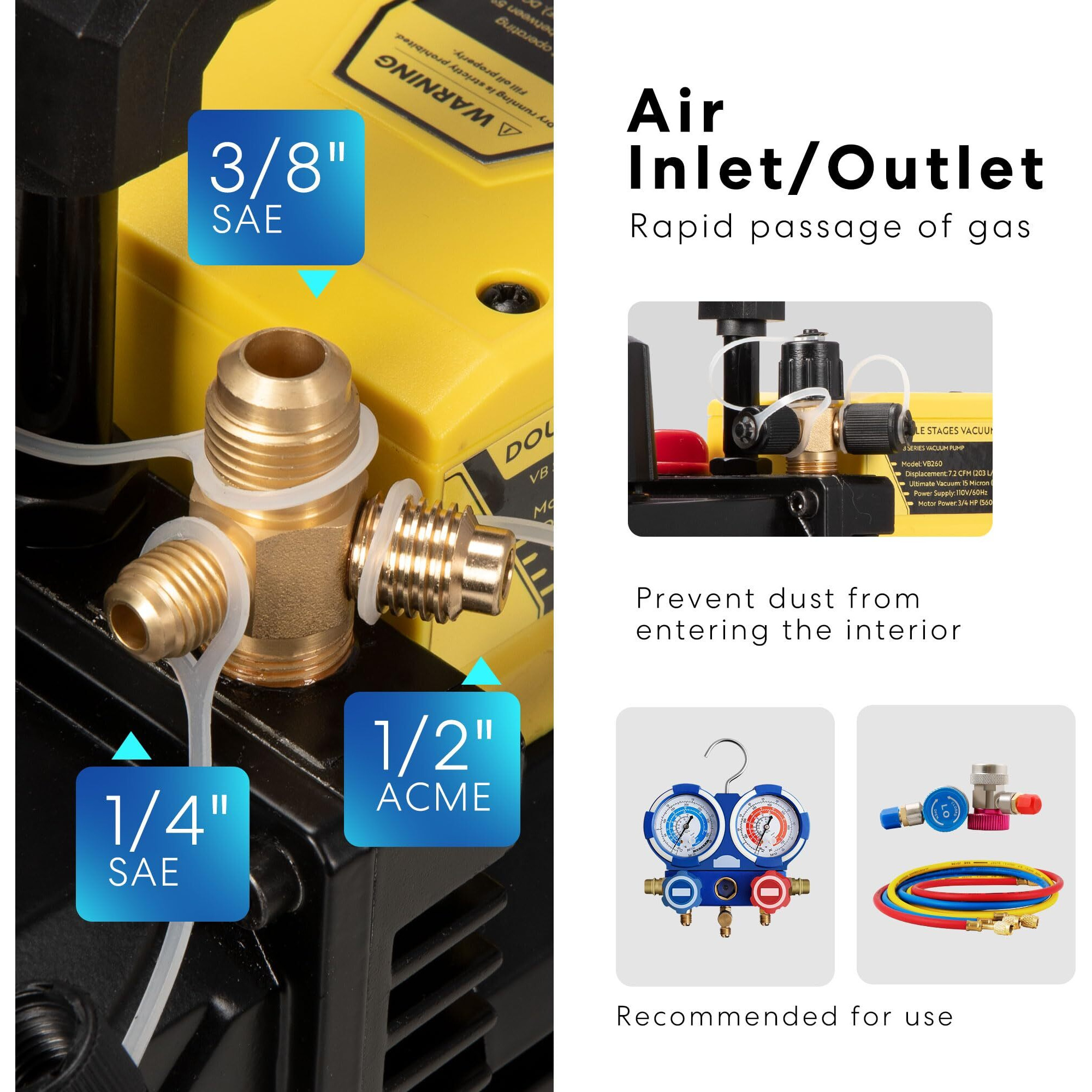 Specstar 3/4 Hp 7.2 Cfm 110V Dual Stage Rotary Vane Hvac Air Vacuum Pump For R134A R12 R22 R502 R410A Systems With 2 Oil Bottles For Air Conditioner Servicing Resin Degassing And More