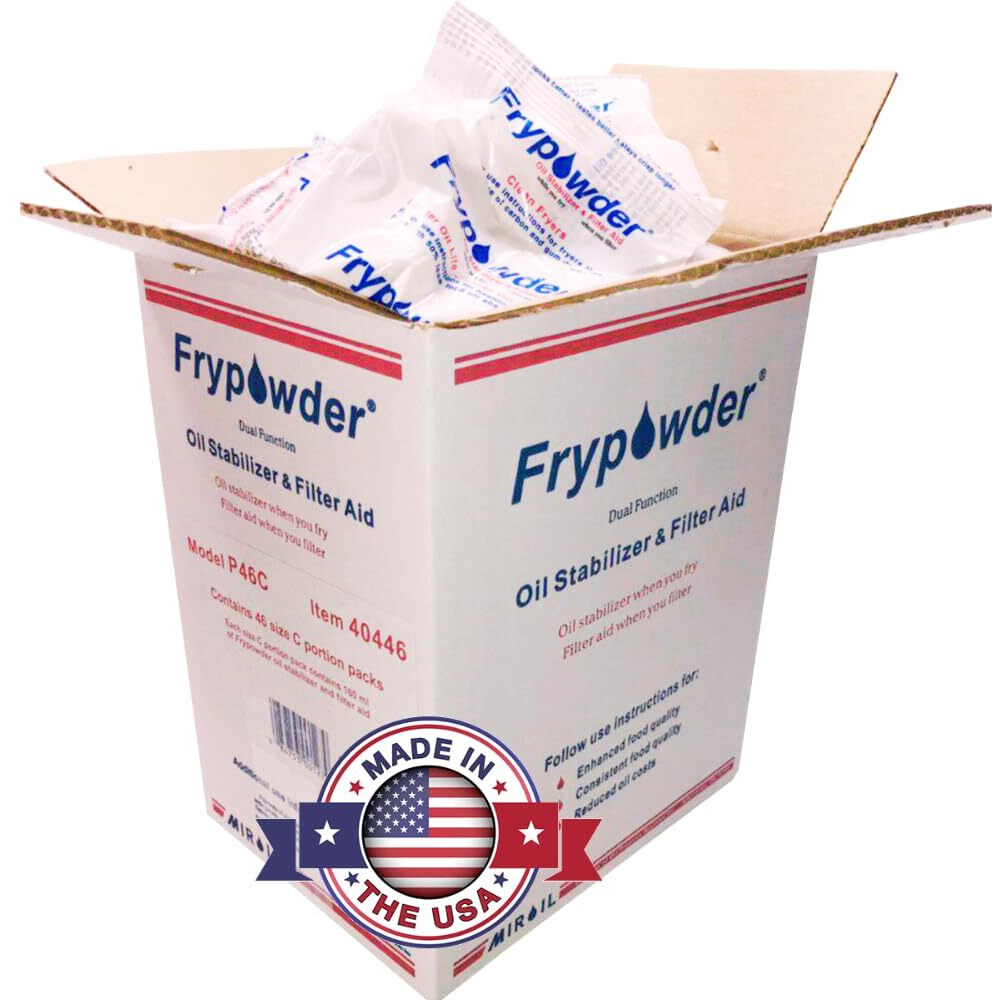 Miroil P46C Fry Powder Oil Stabilizer And Filter Aid, Food Centers Cook Hotter, Deep Fryer Cooking Oil Saver Helps Save Grease & Remove Carbon Deposits, 46 X Size C Portion Pack(160Ml Each) Fry Powder