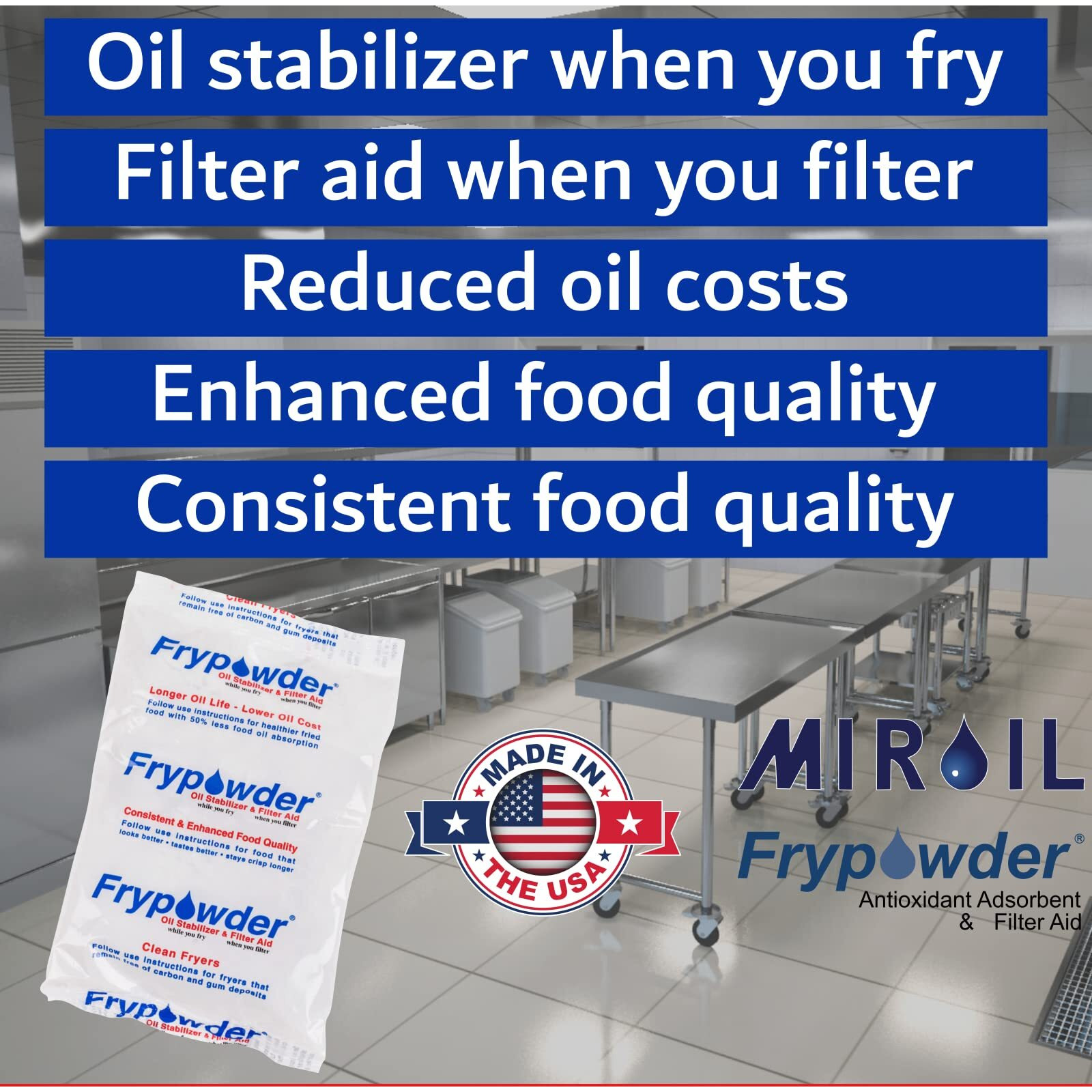 Miroil P46C Fry Powder Oil Stabilizer And Filter Aid, Food Centers Cook Hotter, Deep Fryer Cooking Oil Saver Helps Save Grease & Remove Carbon Deposits, 46 X Size C Portion Pack(160Ml Each) Fry Powder