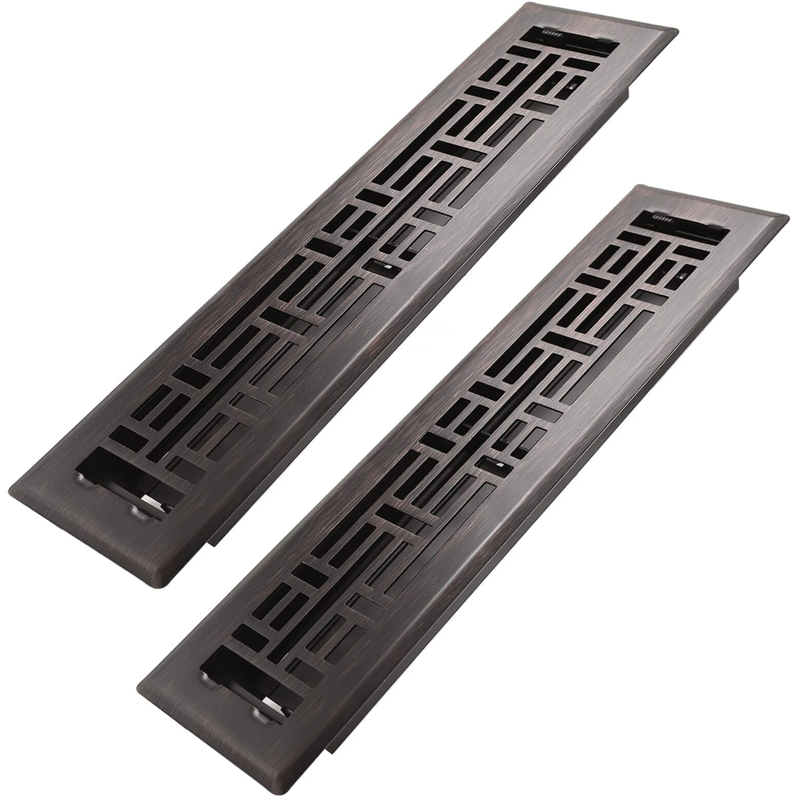Howeall 2X12 Inches 2 Pack Heavy Duty Walkable Floor Register Easy Adjust Air Supply Lever Floor Vents - Seattle Design - Vent Cover For Home Floor - Oil Rubbed Bronze