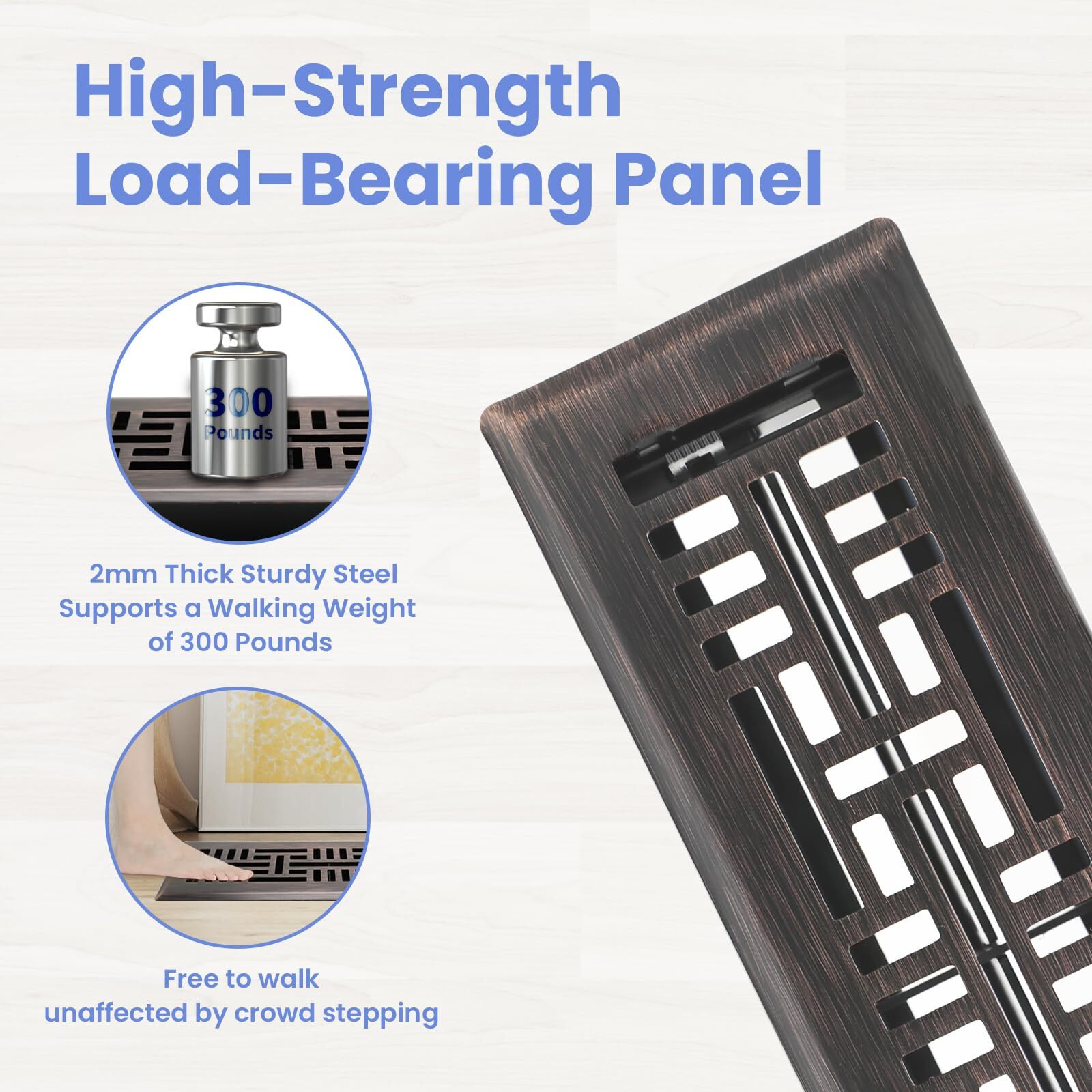 Howeall 2X12 Inches 2 Pack Heavy Duty Walkable Floor Register Easy Adjust Air Supply Lever Floor Vents - Seattle Design - Vent Cover For Home Floor - Oil Rubbed Bronze