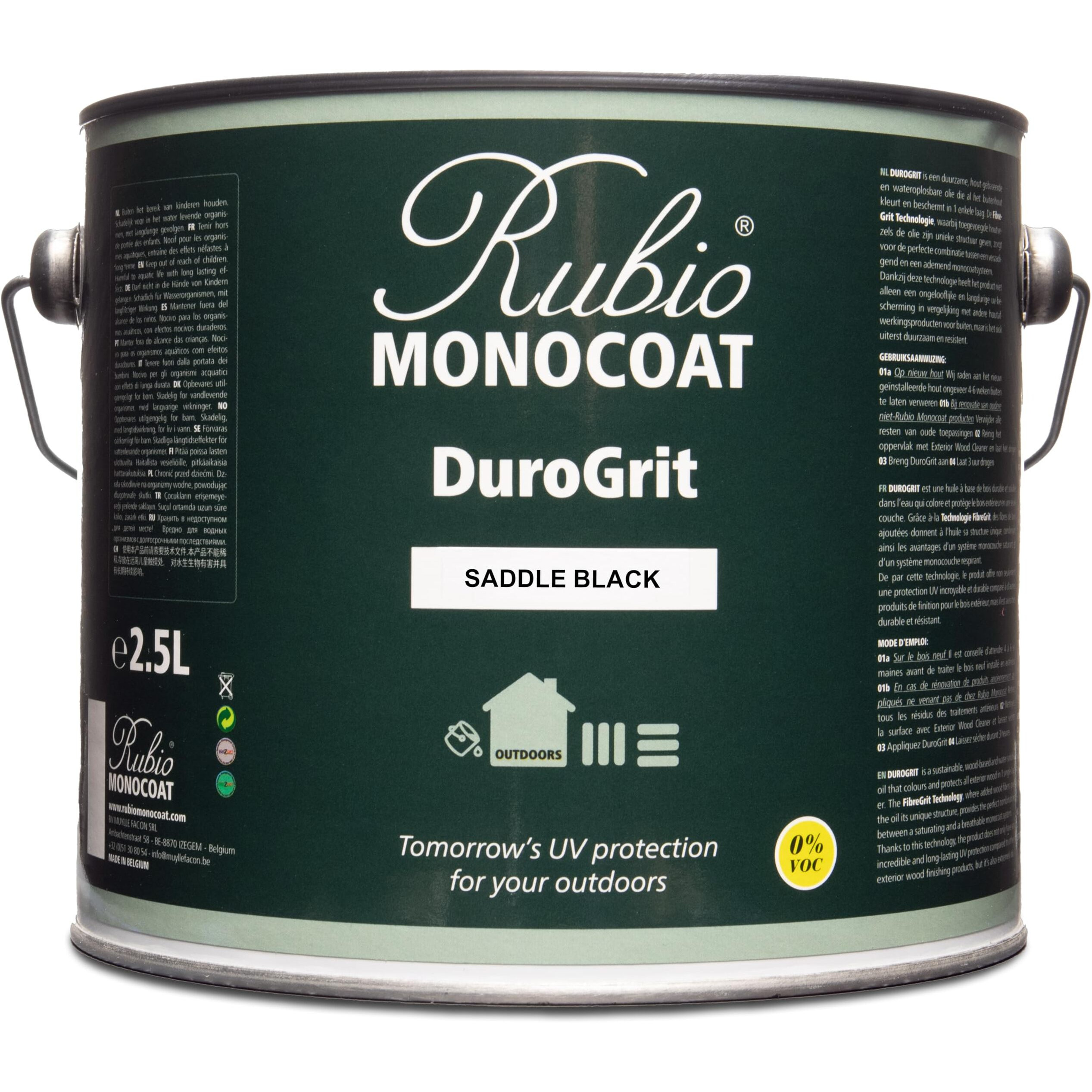 Rubio Monocoat Durogrit Outdoor Wood Oil, Stain & Sealer, 375 Ft - Saddle Black | 1 Layer, Uv Protection For Deck, Fence & Furniture | 2.5L