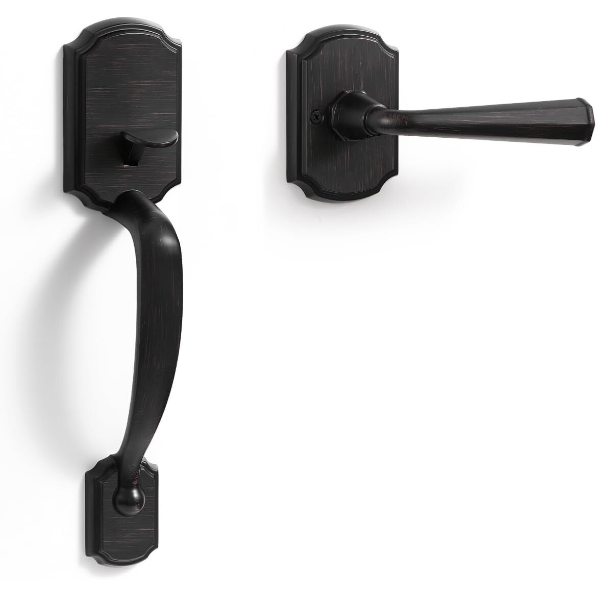 Sorwduerm 1 Pack Oil Rubbed Bronze Front Door Handle Reversible Lever Entry No Lock Handleset Single Cylinder Entry Way Door Handle