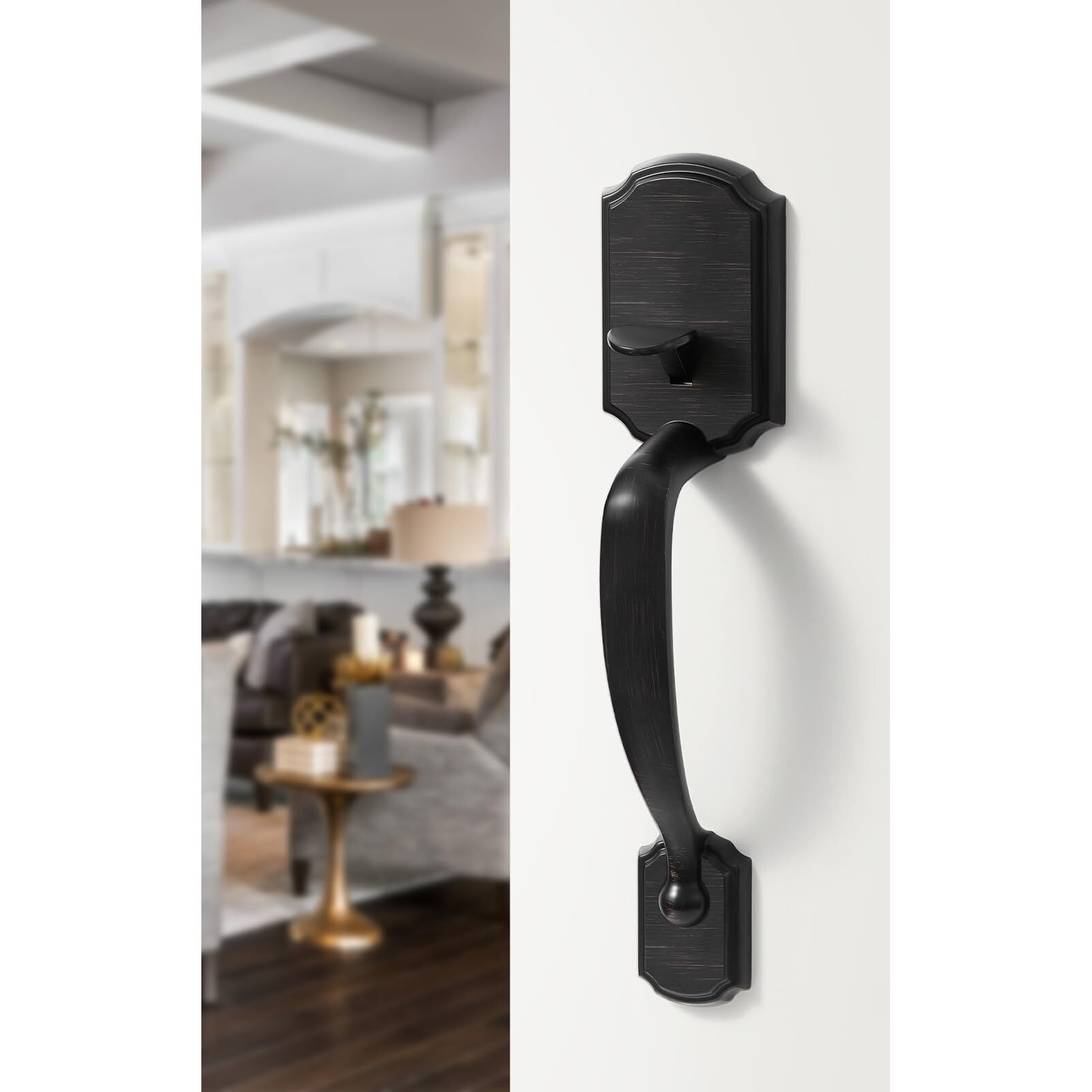 Sorwduerm 1 Pack Oil Rubbed Bronze Front Door Handle Reversible Lever Entry No Lock Handleset Single Cylinder Entry Way Door Handle