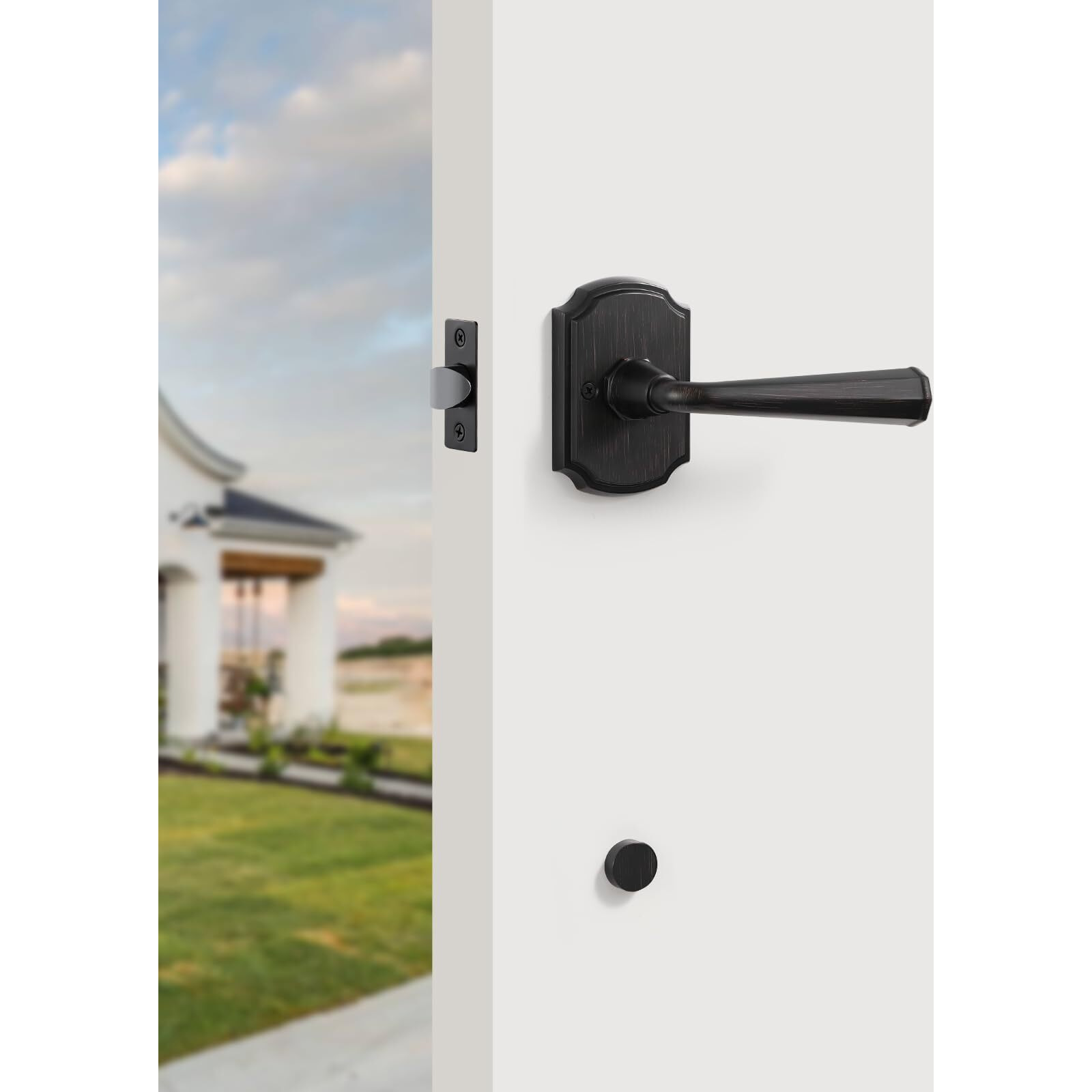 Sorwduerm 1 Pack Oil Rubbed Bronze Front Door Handle Reversible Lever Entry No Lock Handleset Single Cylinder Entry Way Door Handle