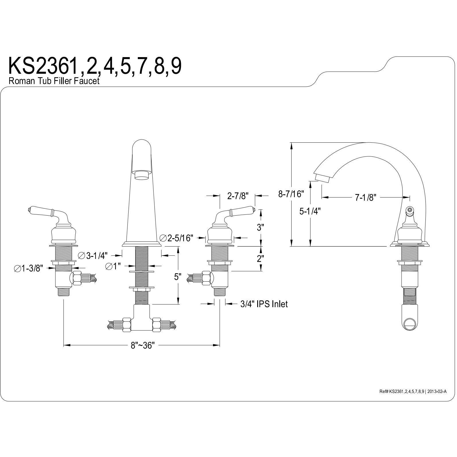 Kingston Brass Ks2365 Naples Roman Tub Filler, Oil Rubbed Bronze,8-Inch Adjustable Center