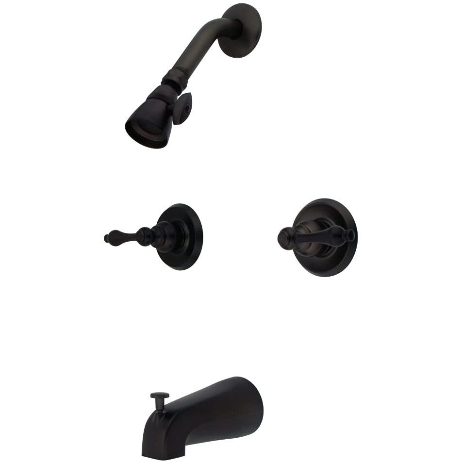 Kingston Brass Kb245Al Twin Handle Tub And Shower Faucet With Decor Lever Handle, Oil Rubbed Bronze,5-Inch Spout Reach , Oil-Rubbed Bronze