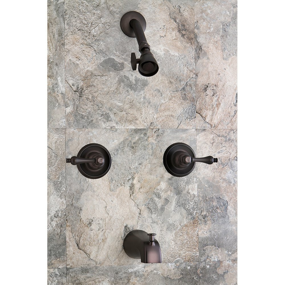 Kingston Brass Kb245Al Twin Handle Tub And Shower Faucet With Decor Lever Handle, Oil Rubbed Bronze,5-Inch Spout Reach , Oil-Rubbed Bronze