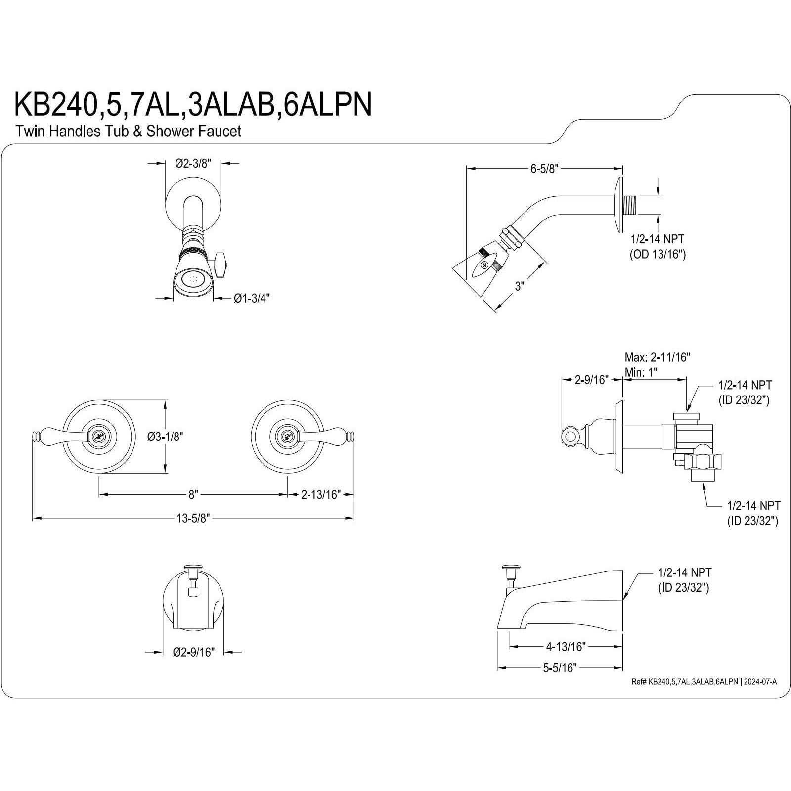 Kingston Brass Kb245Al Twin Handle Tub And Shower Faucet With Decor Lever Handle, Oil Rubbed Bronze,5-Inch Spout Reach , Oil-Rubbed Bronze