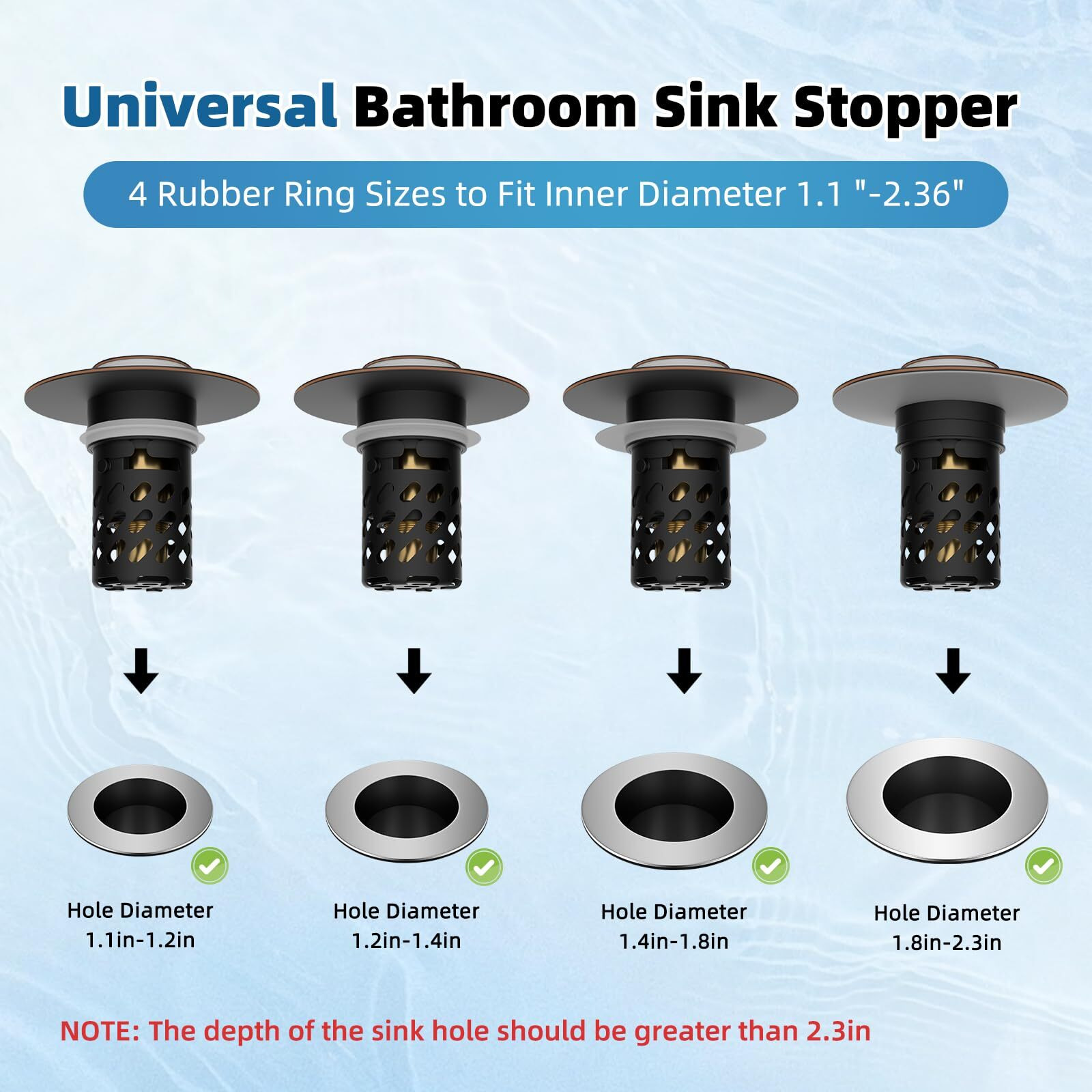 Ifealclear 2 Pack All Metal Bathroom Sink Stopper, Pop Up Sink Drain Strainer With Removable Stainless Steel Filter Basket, Universal For 1.1""-2.36"" Sink, Brass Bounce Core, Oil Rubbed Bronze