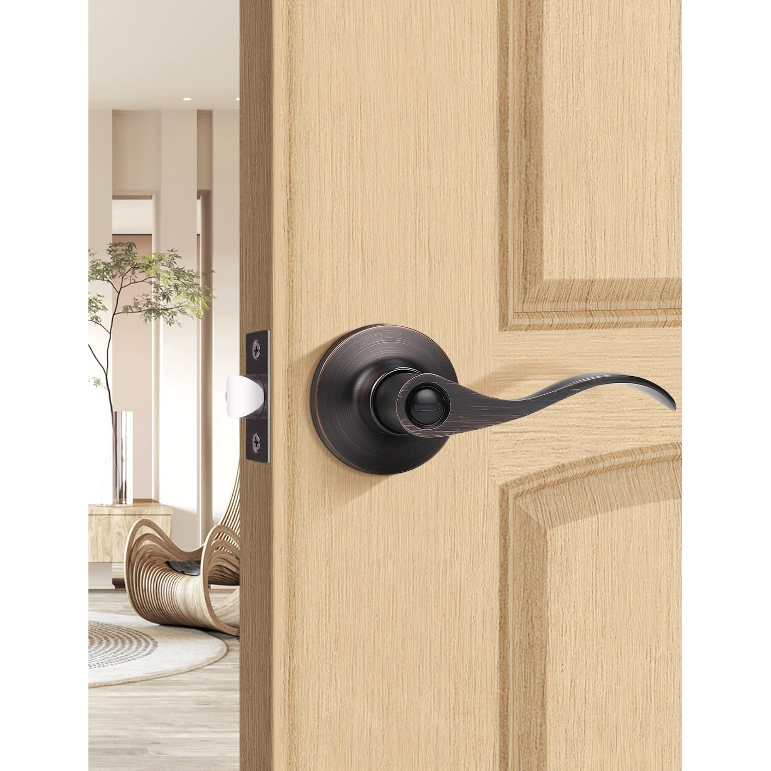 Mengico 1 Pack Interior Door Lever,Oil Rubbed Bronze Lever Door Handle,Privacy Door Locks Bed Bath Door Lever,Reversible Wave Lever Handle