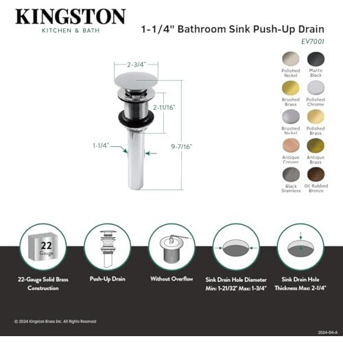 Kingston Brass Ev7005 Designer Trimscape 2-Inch Brass Pop-Up Drain Assembly Less Overflow, Oil Rubbed Bronze