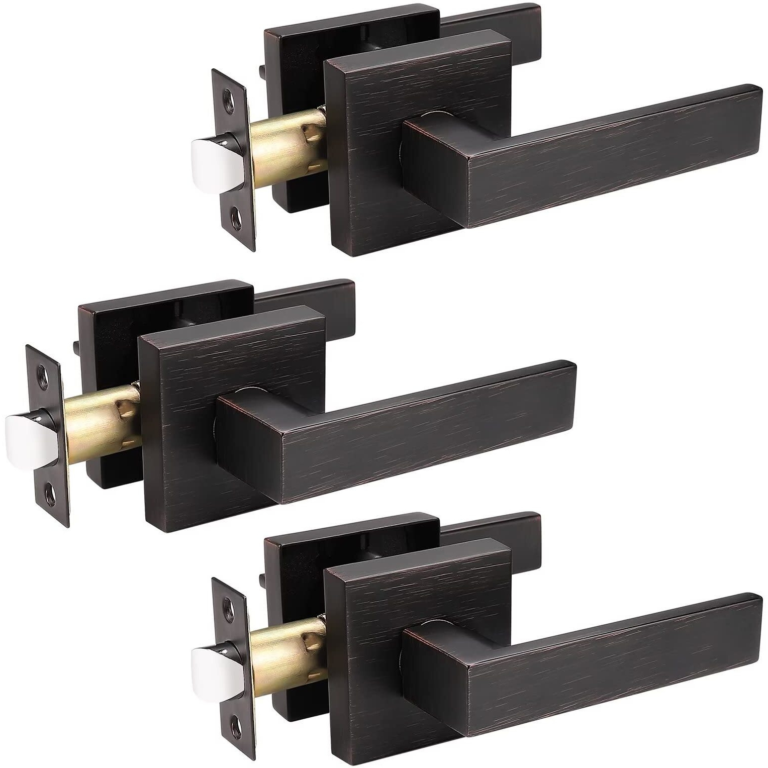 Knobelite Hardware (3 Pack) Door Lever Passage Set,Passage Lever Door Handle [Non-Locking Lever Set] For Hallway Doors Or Closets With Oil Rubbed Bronze Finish,Keyless Interior Door Leversets