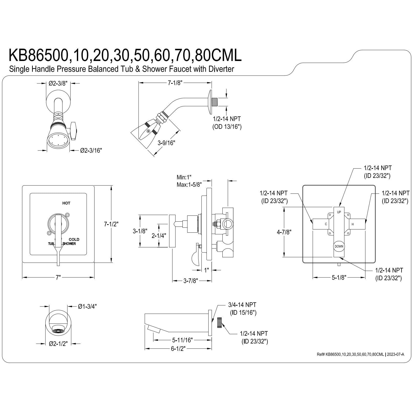 Kingston Brass Kb86510Cml Manhattan Single-Handle Tub And Shower Faucet, 6-Inch Spout Reach, Oil Rubbed Bronze