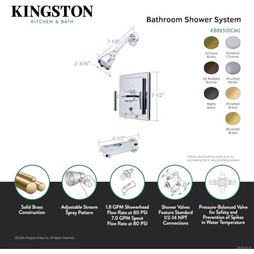Kingston Brass Kb86510Cml Manhattan Single-Handle Tub And Shower Faucet, 6-Inch Spout Reach, Oil Rubbed Bronze