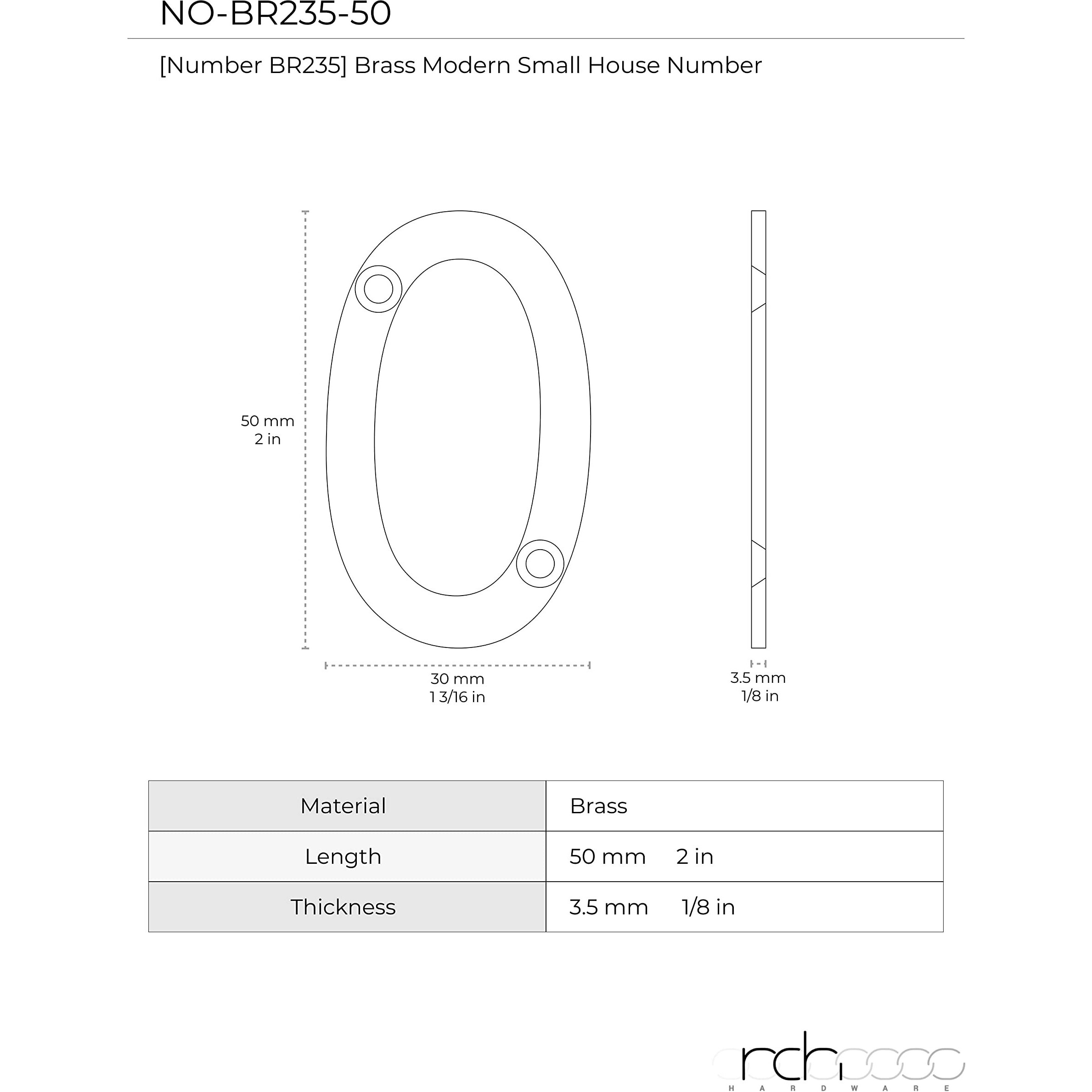 Rch Hardware No-Br235-50 Brass Number, 2 Inch, Oil Bronzed Black