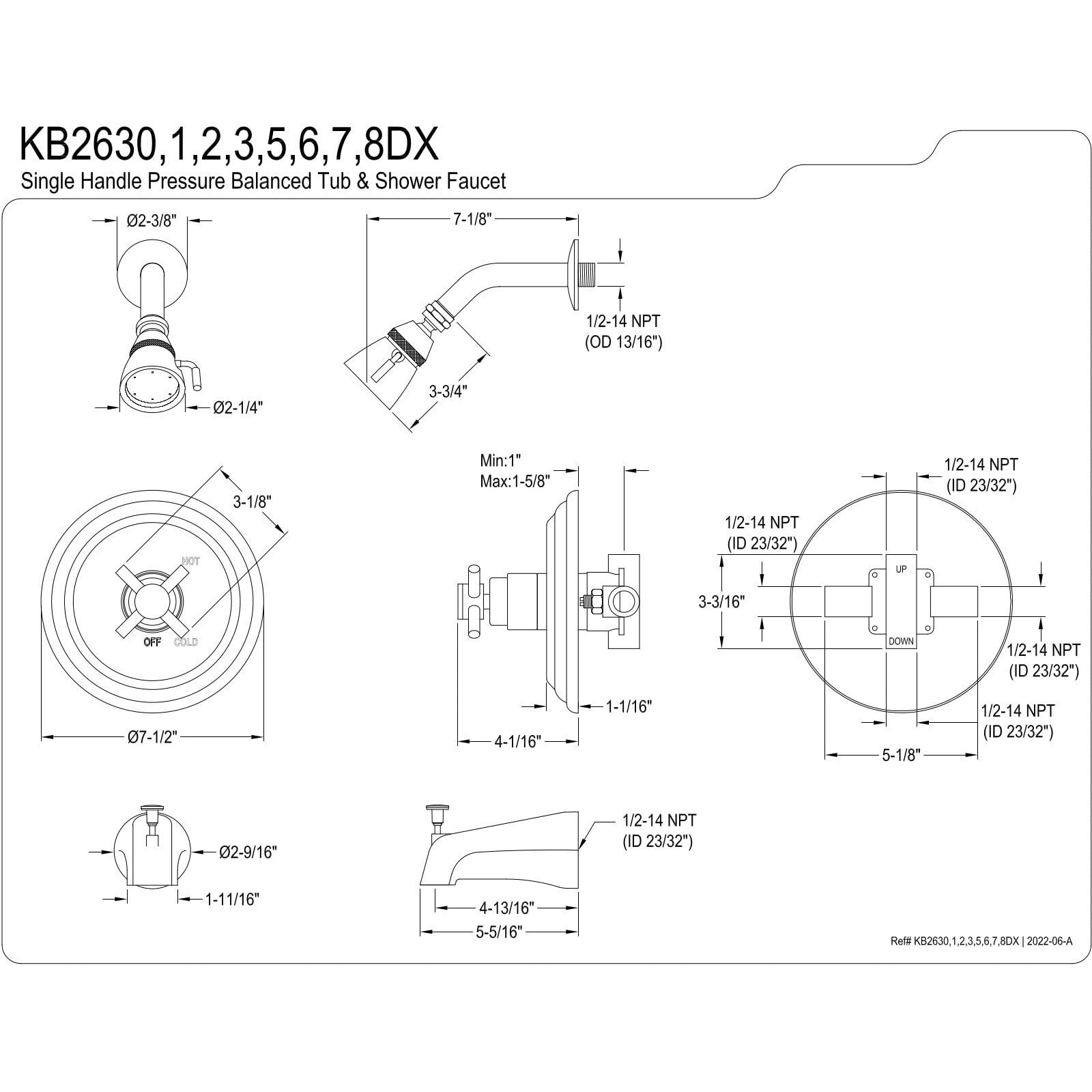 Kingston Brass Kb2635Dx Concord Tub And Shower Faucet, Oil Rubbed Bronze