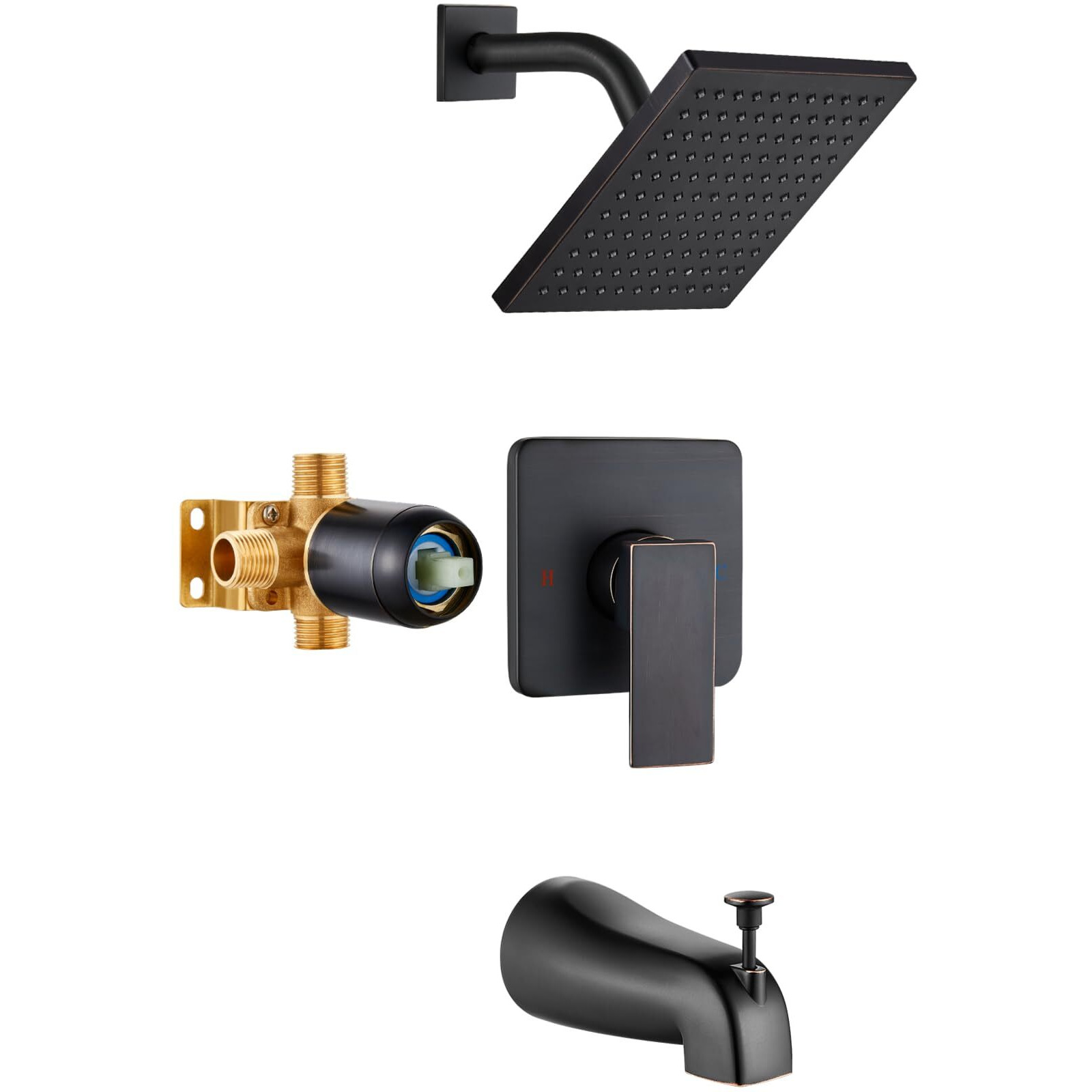 Heyalan Shower Faucet Set With Tub Spout Shower Trim Kit And Single-Handle Set, Shower Valve Included, Bathtub Faucet Set,8 Inch Abs Square Shower Head,Oil Rubbed Bronze