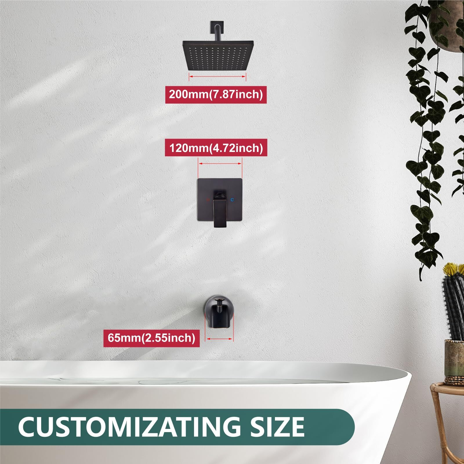 Heyalan Shower Faucet Set With Tub Spout Shower Trim Kit And Single-Handle Set, Shower Valve Included, Bathtub Faucet Set,8 Inch Abs Square Shower Head,Oil Rubbed Bronze