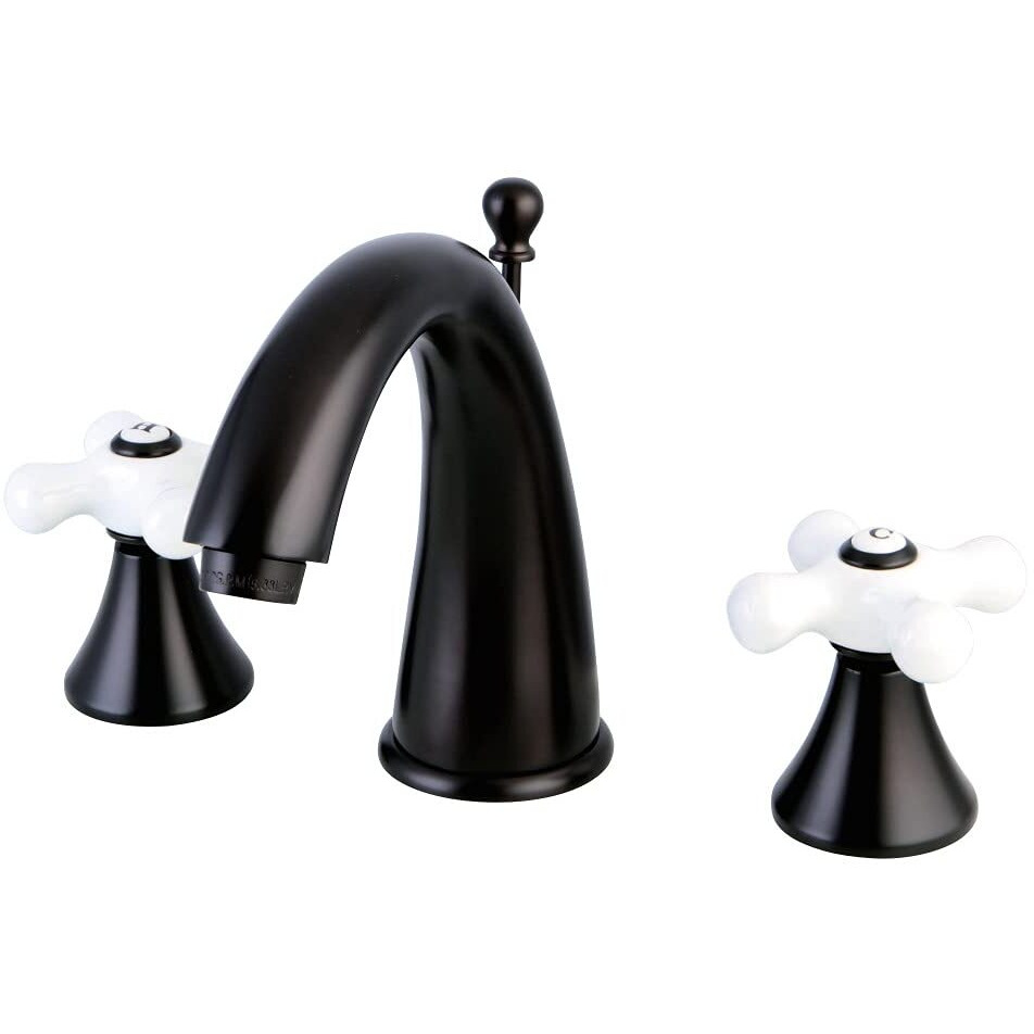 Kingston Brass Ks2975Px Naples Widespread Lavatory Faucet With Porcelain Cross Handle, Oil Rubbed Bronze
