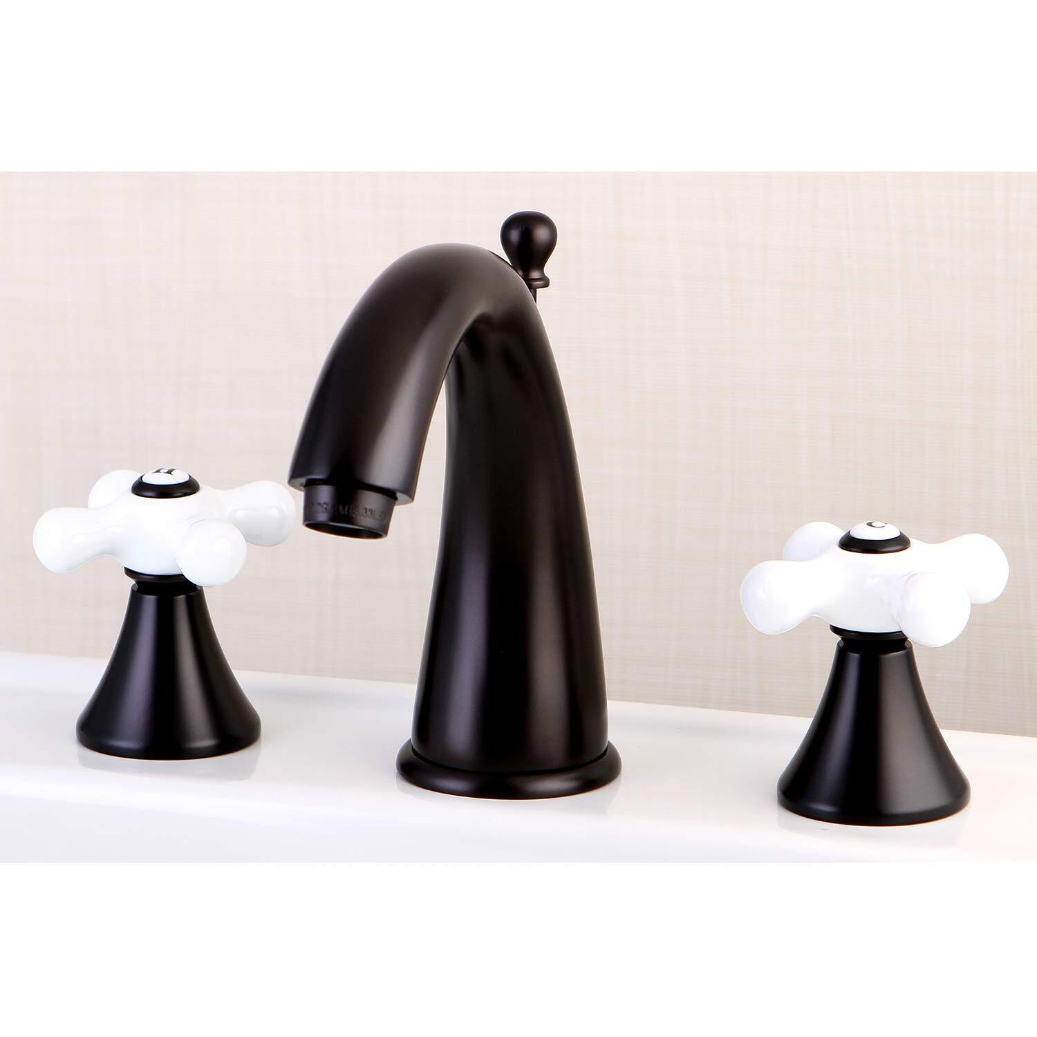 Kingston Brass Ks2975Px Naples Widespread Lavatory Faucet With Porcelain Cross Handle, Oil Rubbed Bronze