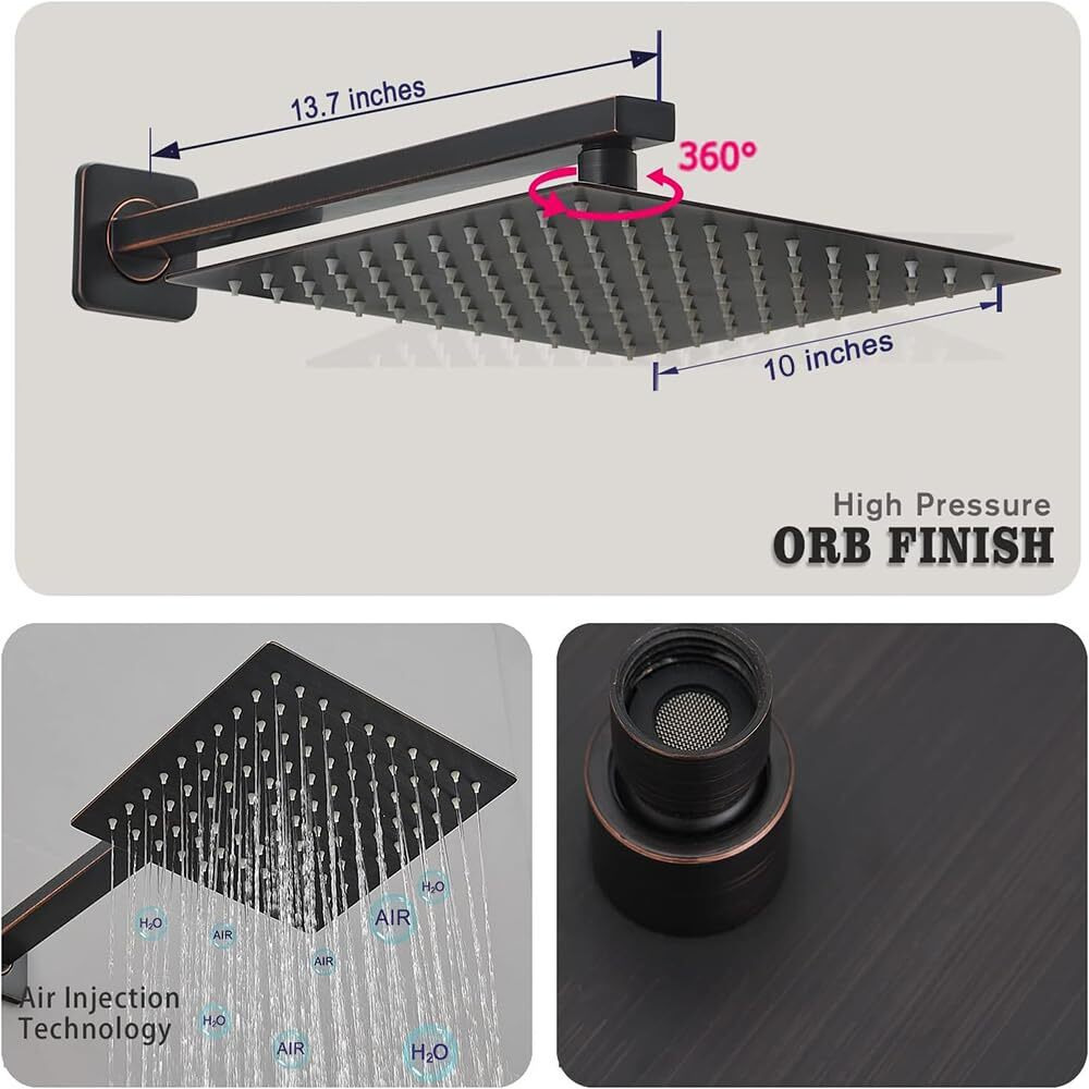 Annazom Oil Rubbed Bronze Rain Shower Faucet Set Shower System 10 Inches Square Shower Head With Handheld, Waterfall Showerhead, All Metal Shower Faucet Trim Repair Kits (Contain Shower Valve)