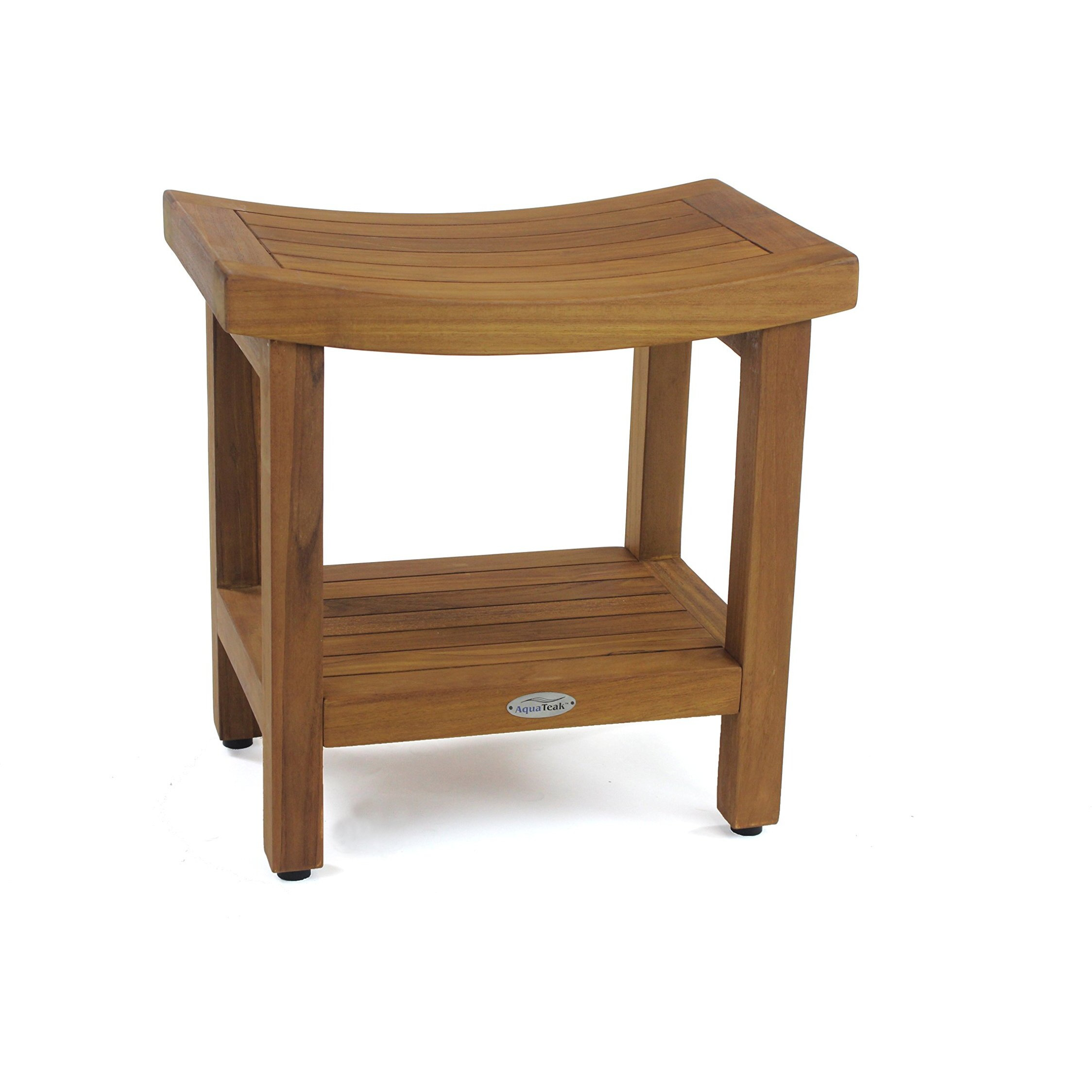 Aquateak Patented 18"" Sumba Teak Shower Bench With Shelf & Aquateak Premium Teak Oil