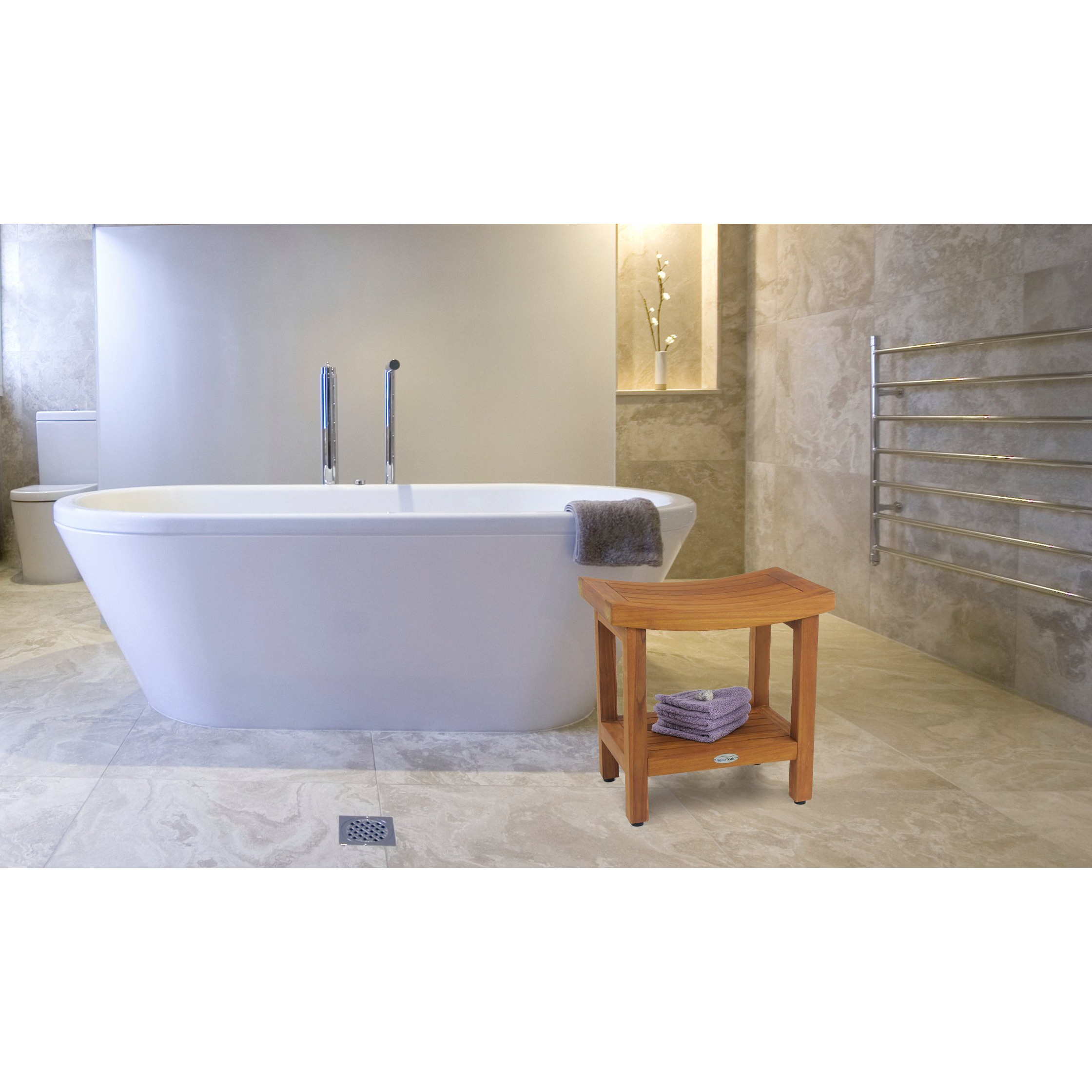 Aquateak Patented 18"" Sumba Teak Shower Bench With Shelf & Aquateak Premium Teak Oil