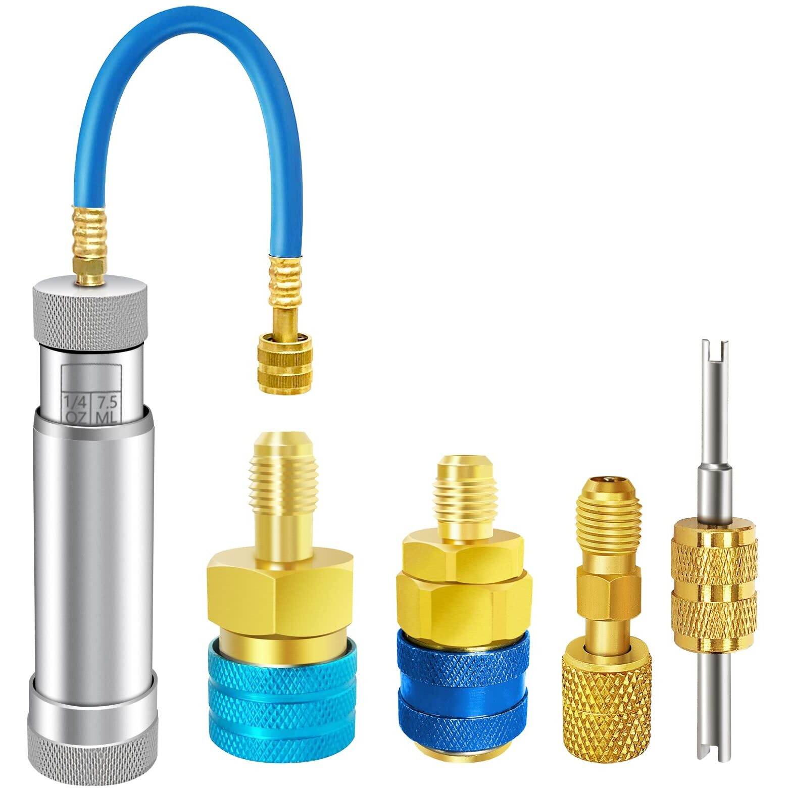 Ac Oil Injector For R1234Yf, R134A, R410A, Hvac Dye Oil Injector With 1/4"" Sae Connector, 2 Oz Refrigerant Hand Turn Ac Oil Injector Tool, For R1234Yf R134A R410A Refrigerant System