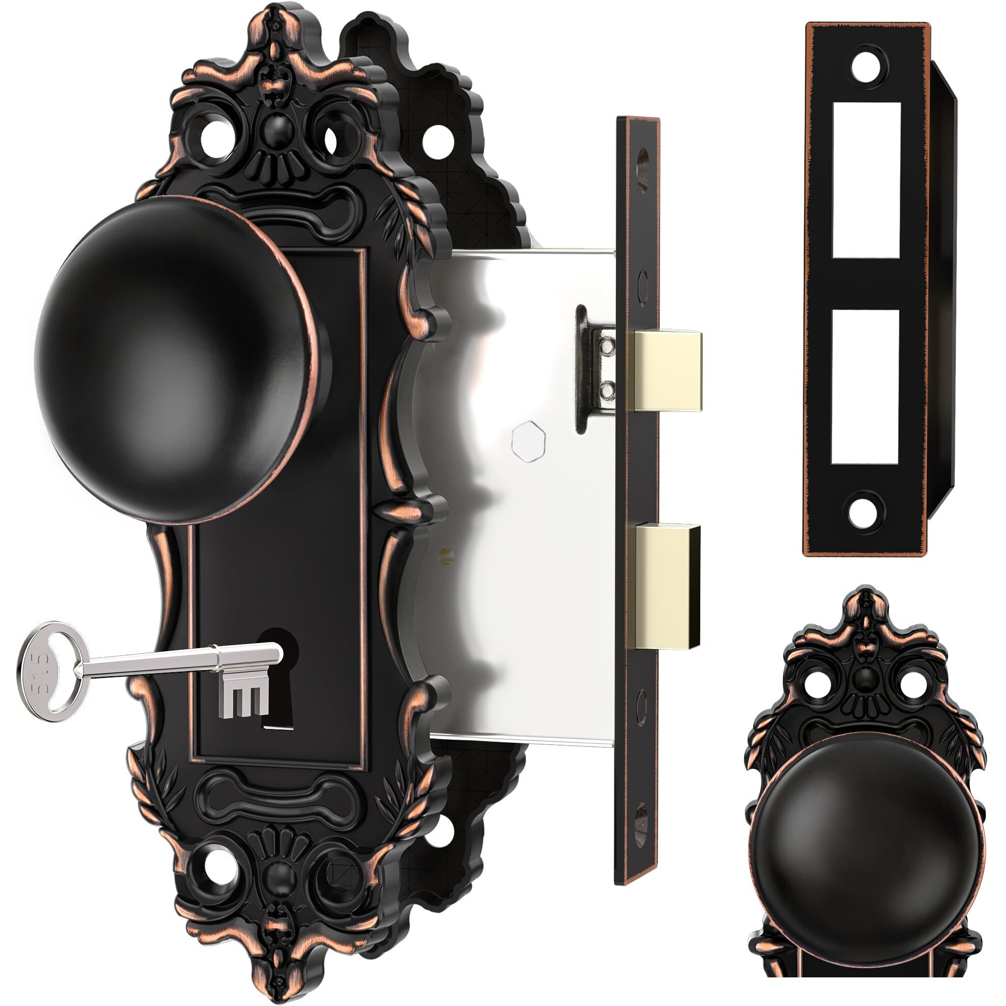Ceymio Mortise Lock Door Knobs Interior Oil Rubbed Bronze Door Knob Antique Door Handle Skeleton Key Privacy Vintage Door Locks For Bedrooms Bathroom